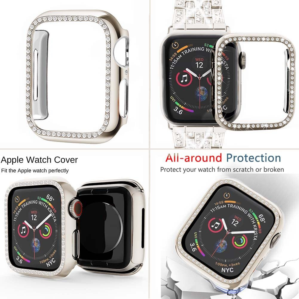 Supoix Compatible With Apple Watch Band 41Mm + Case, Women Jewelry Bling Diamond Rhinestone Replacement Metal Strap &Soft Tpu Protector Case For Iwatch Series 8/7(Starlight)