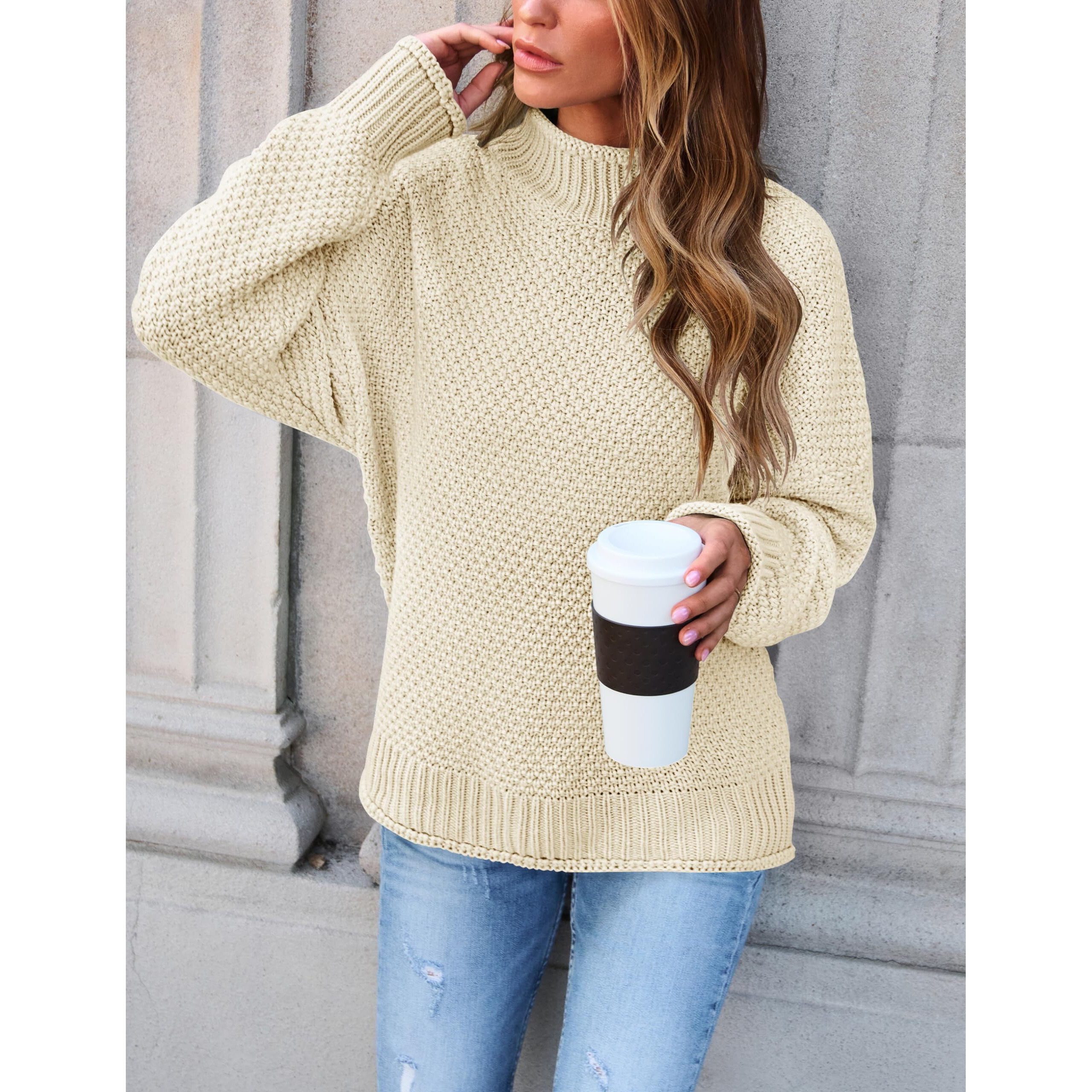 Zesica Women 's Turtleneck Batwing Sleeve Loose Oversized Chunky Knitted Pullover Sweater Jumper Tops,Apricot,Large