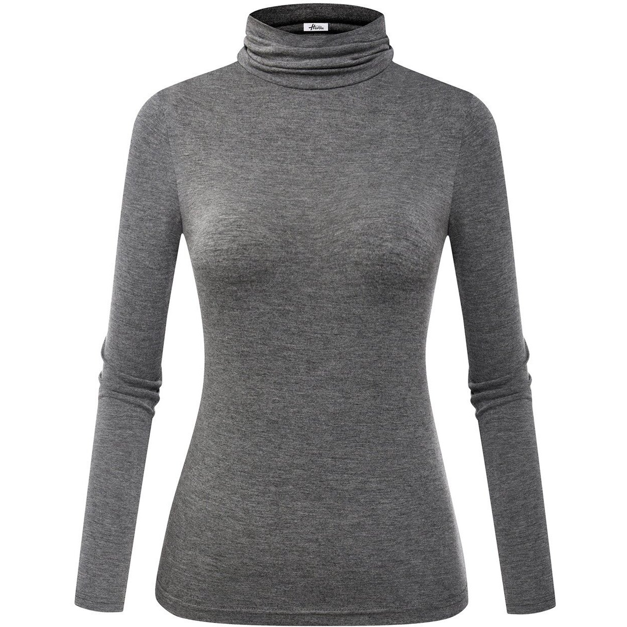 Herou Women 's Turtleneck Long Sleeve Lightweight Soft Pullover Tops Grey X-Large