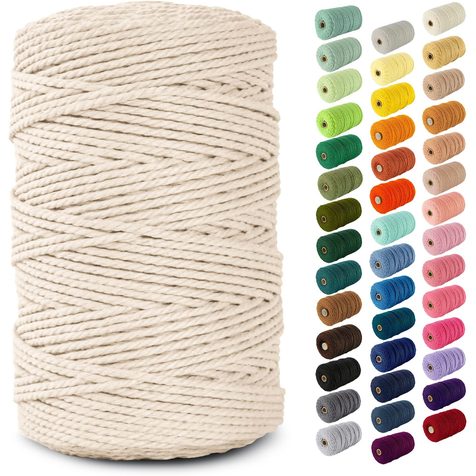 Nook Theory Cotton 3Mm Macrame Cord 220 Yards - 4Mm 5Mm Soft Macrame Rope Perfect For Knots - Supplies For Wall Hangers & Boho Decorations - Cotton String (Milk Cream 3Mm 220 Yards)