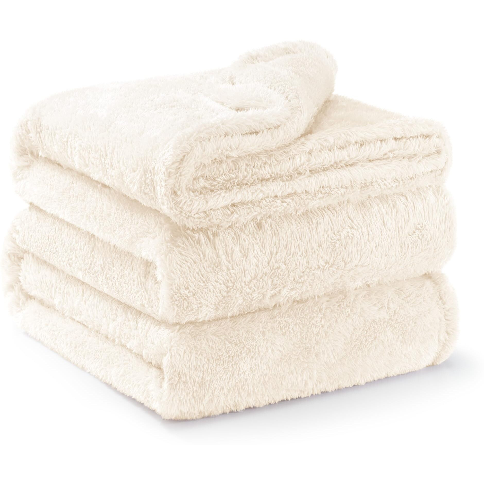 Exclusivo Mezcla Plush Fuzzy Fleece Bed Blanket Queen Size, Super Soft, Fluffy And Warm Blankets,Suitable For All Seasons (Ivory, 90X90 Inches)