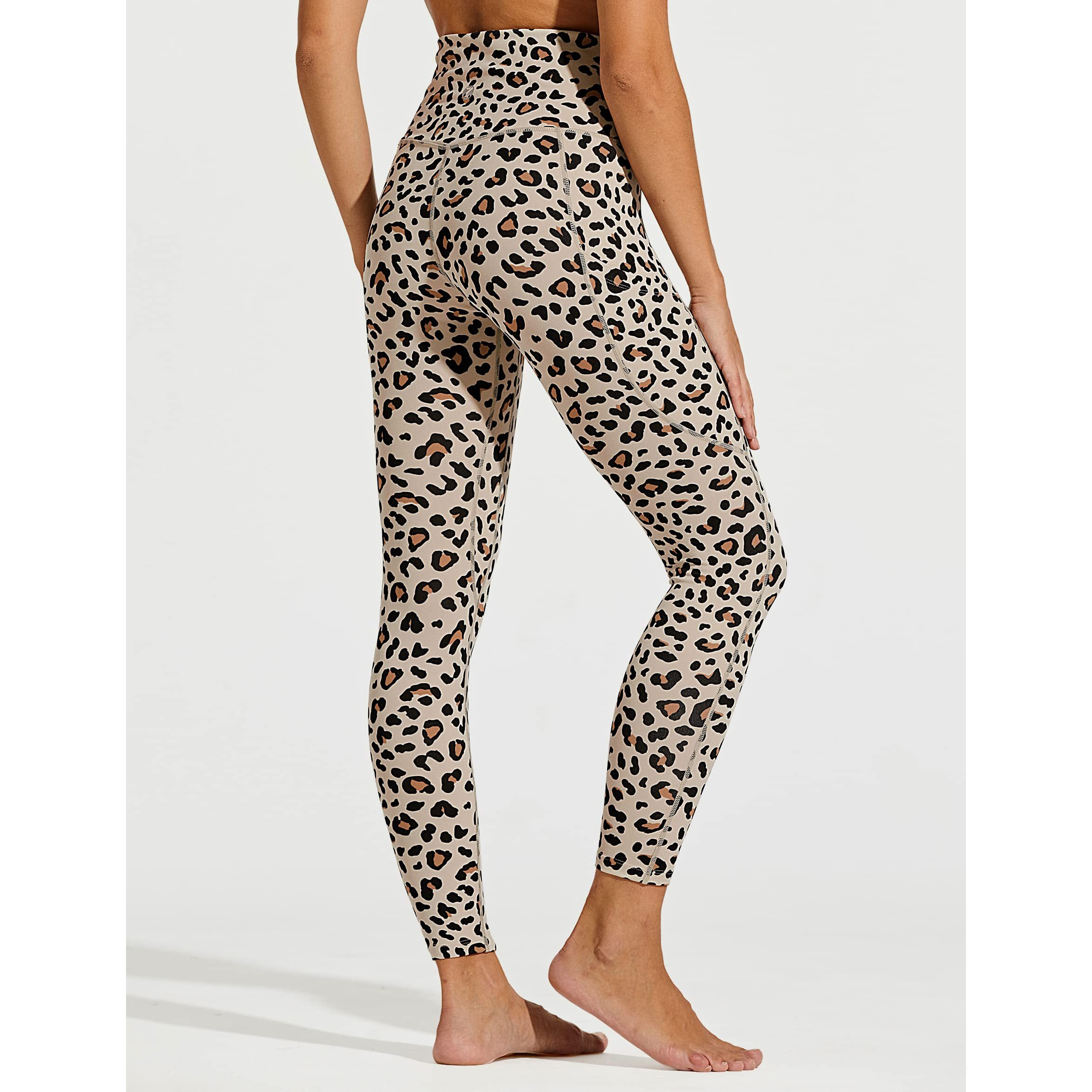 Zuty 7/8 Workout Leggings For Women High Waisted Leggings With Pockets Squat Proof Yoga Ankle Leggings Plus Size 25 "" Beige Leopard Xxl
