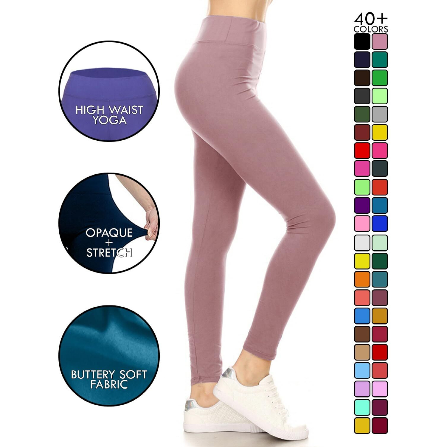 Leggings Depot Women 's 3 "" Waistband Yoga High Waisted Solid Leggings Pants (Full Length, Mauve, Plus Size)