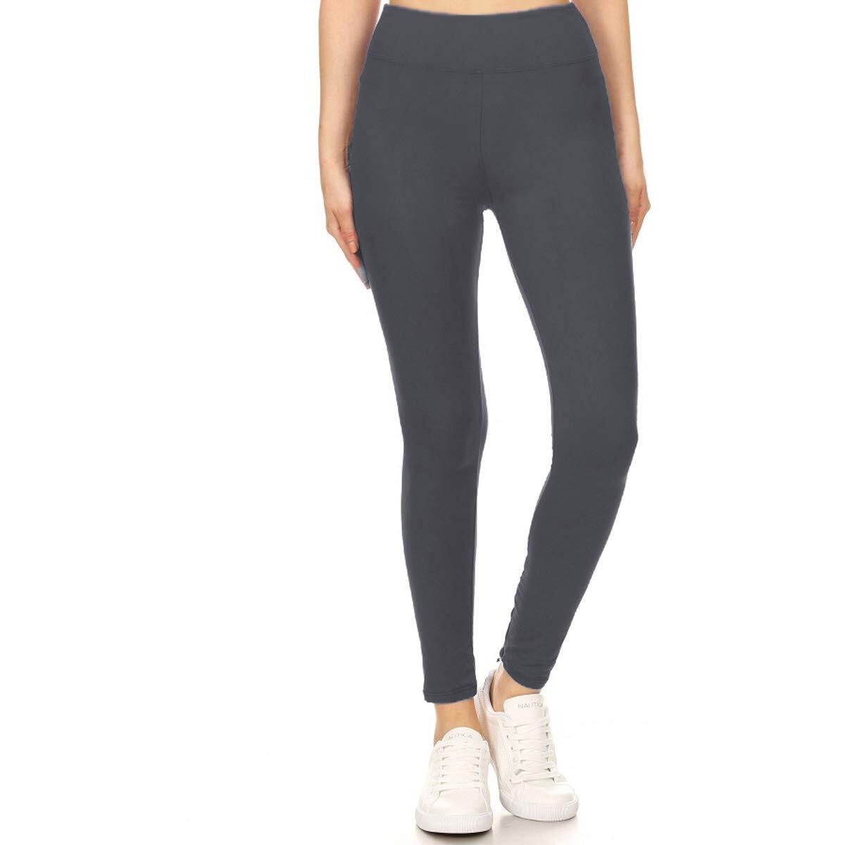Leggings Depot Women 's 3 "" Waistband Yoga High Waisted Solid Leggings Pants (Full Length, Charcoal Gray, Small)