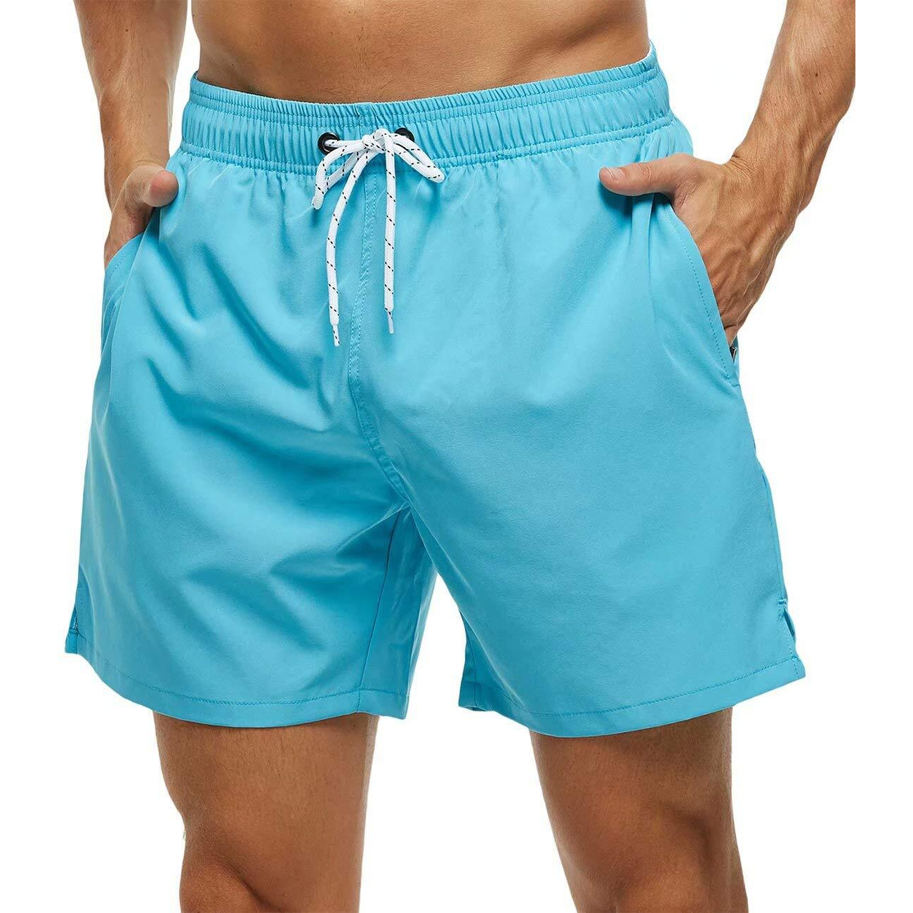 Tyhengta Men's Stretch Swim Trunks Quick Dry Beach Shorts With Zipper Pockets And Mesh Lining Sky-Blue 38
