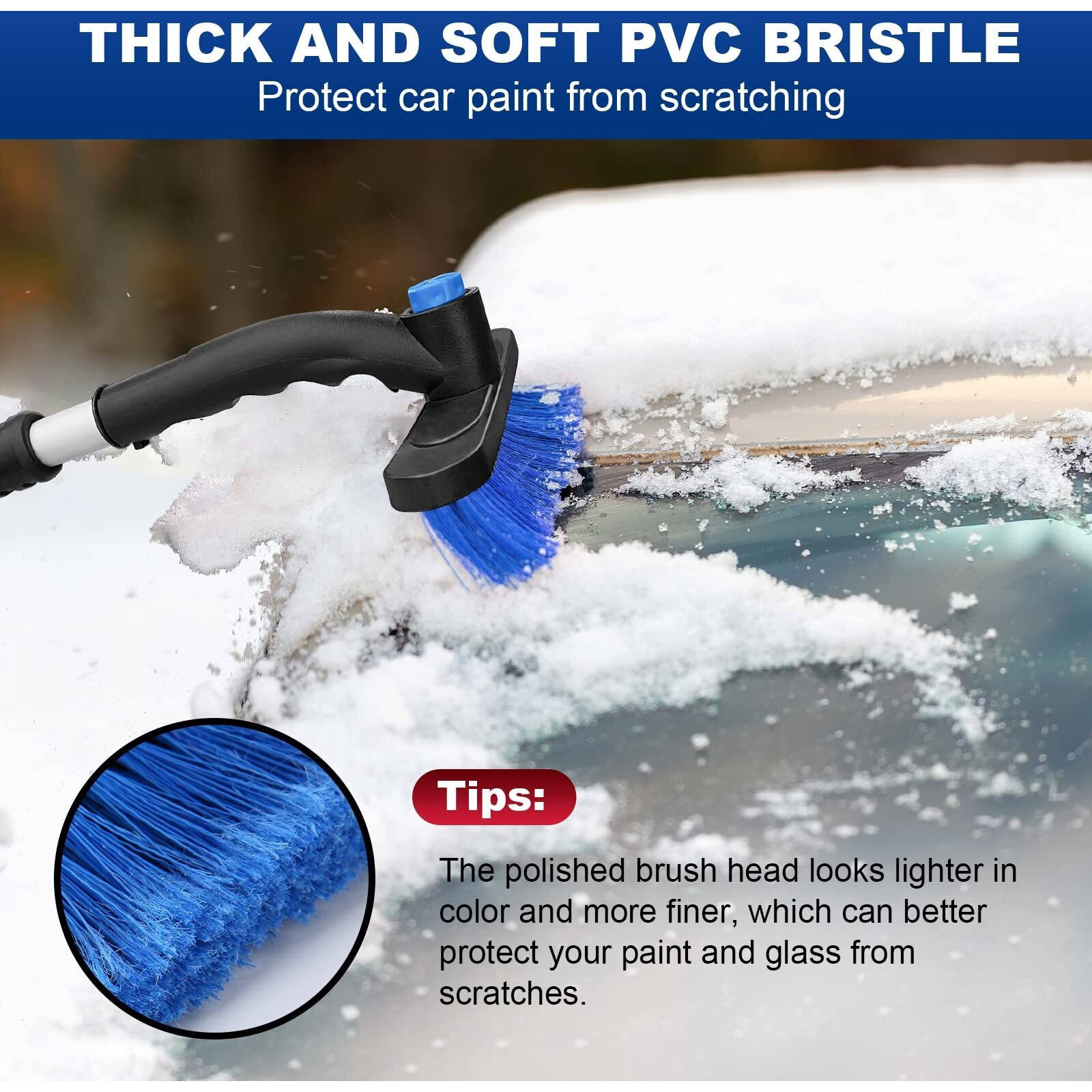 34 "" Extendable Ice Scrapers For Car Windshield 2-In-1 Snow Brush For Car Snow Scraper For Car Snow Scraper And Drush With Ergonomic Foam Grip For Cars, Trucks, Suvs With 360 Pivoting Brush Head Blue