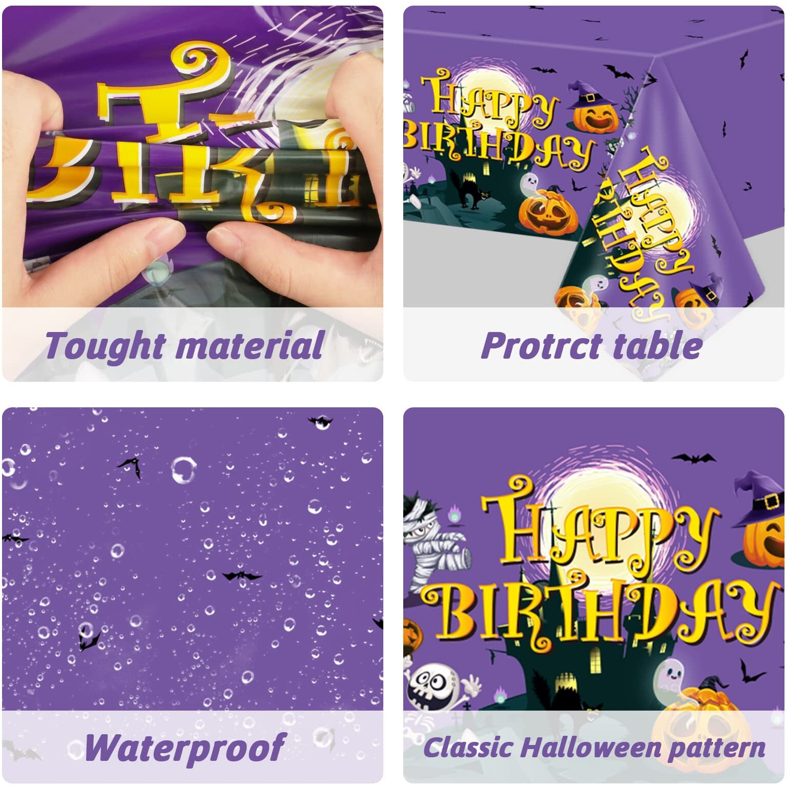 3 Pieces Happy Birthday Halloween Tablecloths Halloween Party Supplies Birthday Halloween Plastic Table Cover For Birthday Halloween Party Favors Supplies Decoration