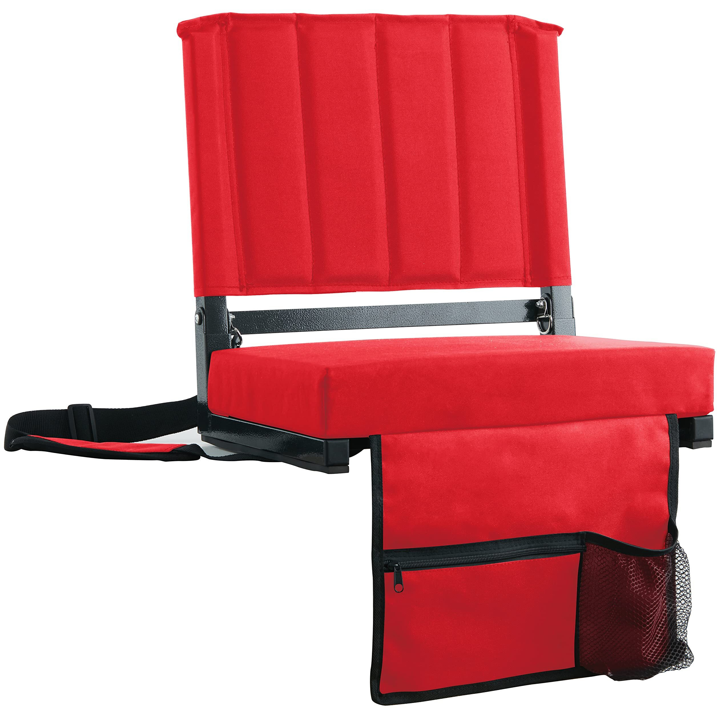 Sport Beats Stadium Seat For Bleachers With Back Support And Wide Padded Cushion Stadium Chair - Includes Shoulder Strap And Cup Holder