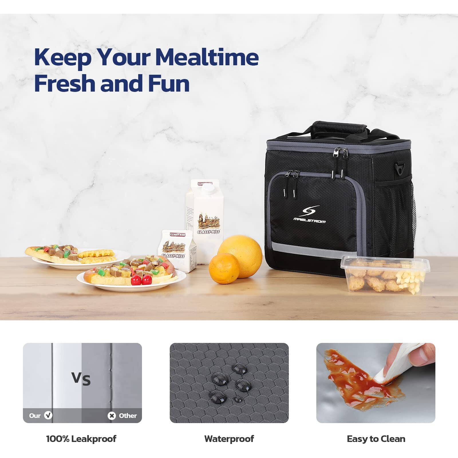 Maelstrom Lunch Box For Men,Insulated Lunch Bag Women/Men,Leakproof Lunch Cooler Bag,Lunch Tote Bag For Work School,Small,Black