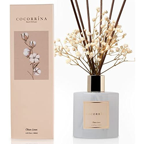 Cocorr   Na Reed Diffuser Set, 6.7 Oz Clean Linen Scented Diffuser With Sticks Home Fragrance Essential Oil Reed Diffuser For Bathroom Shelf Decor