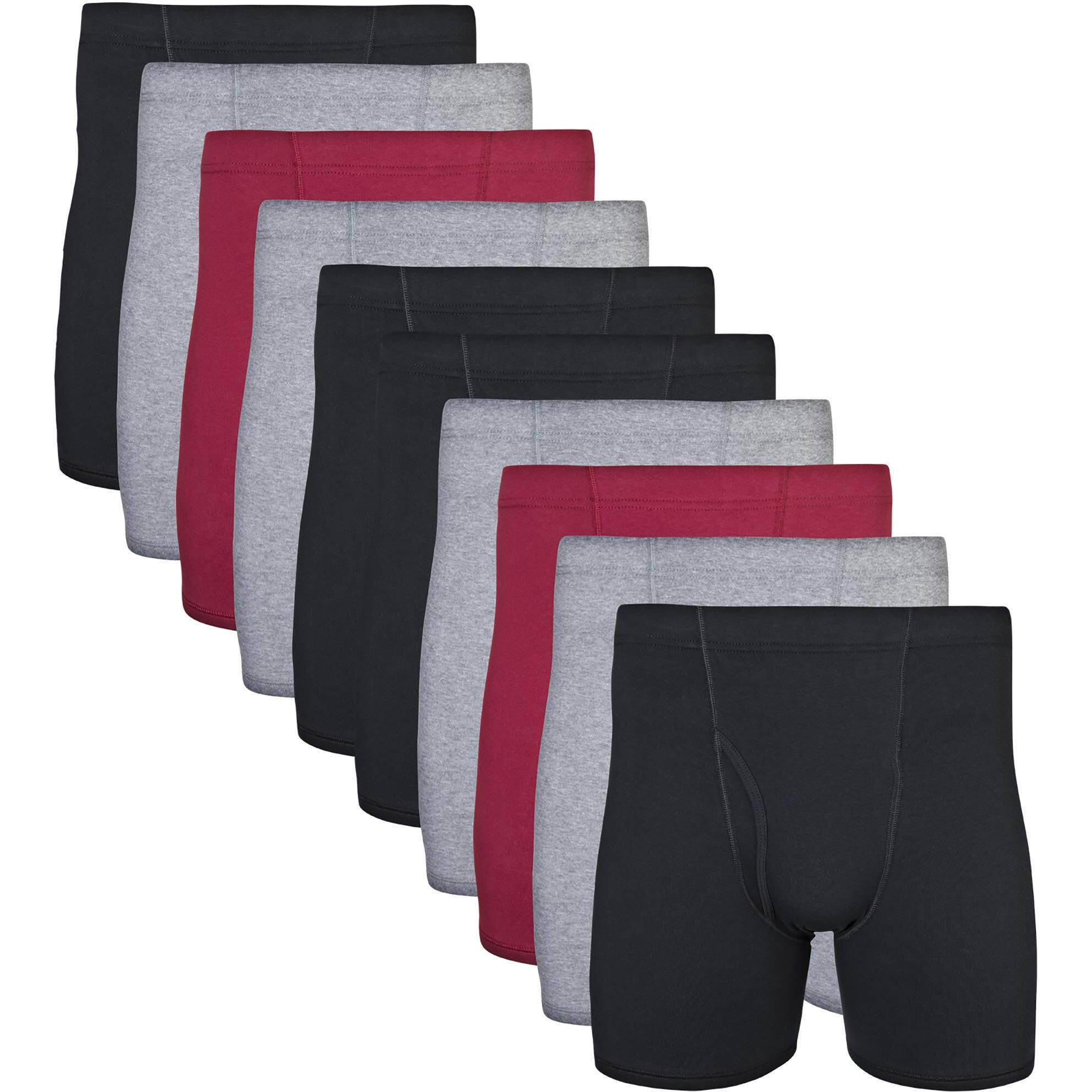 Gildan Men's Underwear Covered Waistband Boxer Briefs, Multipack, Black/Garnet/Graphite (10-Pack), X-Large