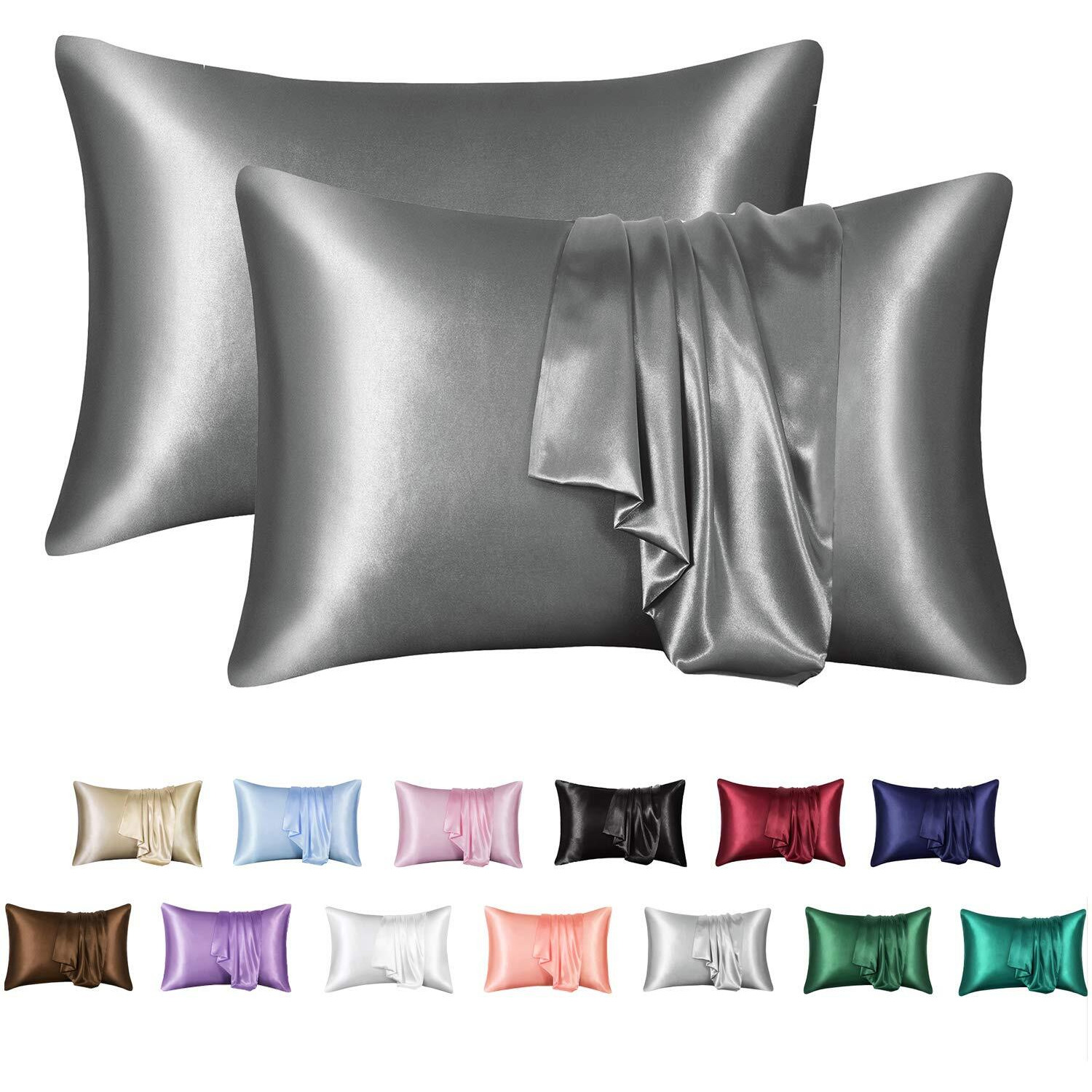 Mr&Hm Satin Pillowcase For Hair And Skin, Silk Satin Pillowcase 2 Pack, Queen Size Pillow Cases Set Of 2, Silky Pillow Cover With Envelope Closure (20X30, Dark Grey)