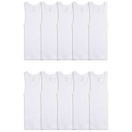 Fruit Of The Loom Boys' Cotton Tank Top Undershirt (Multipack), Boys - 10 Pack - White, X-Large