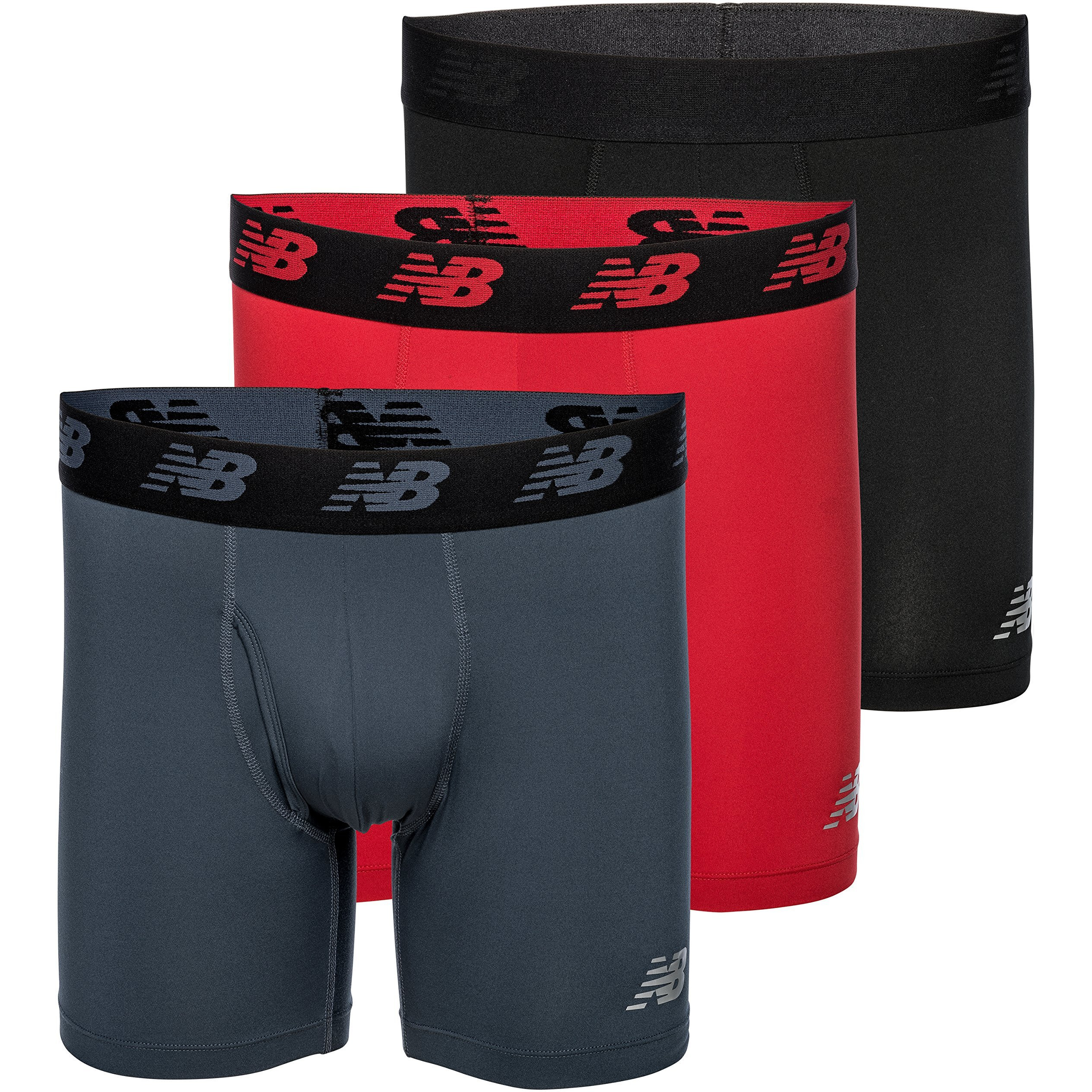 New Balance Men's 6"" Boxer Brief Fly Front With Pouch, 3-Pack,Black/Team Red/Thunder, X-Large (40""-42"")