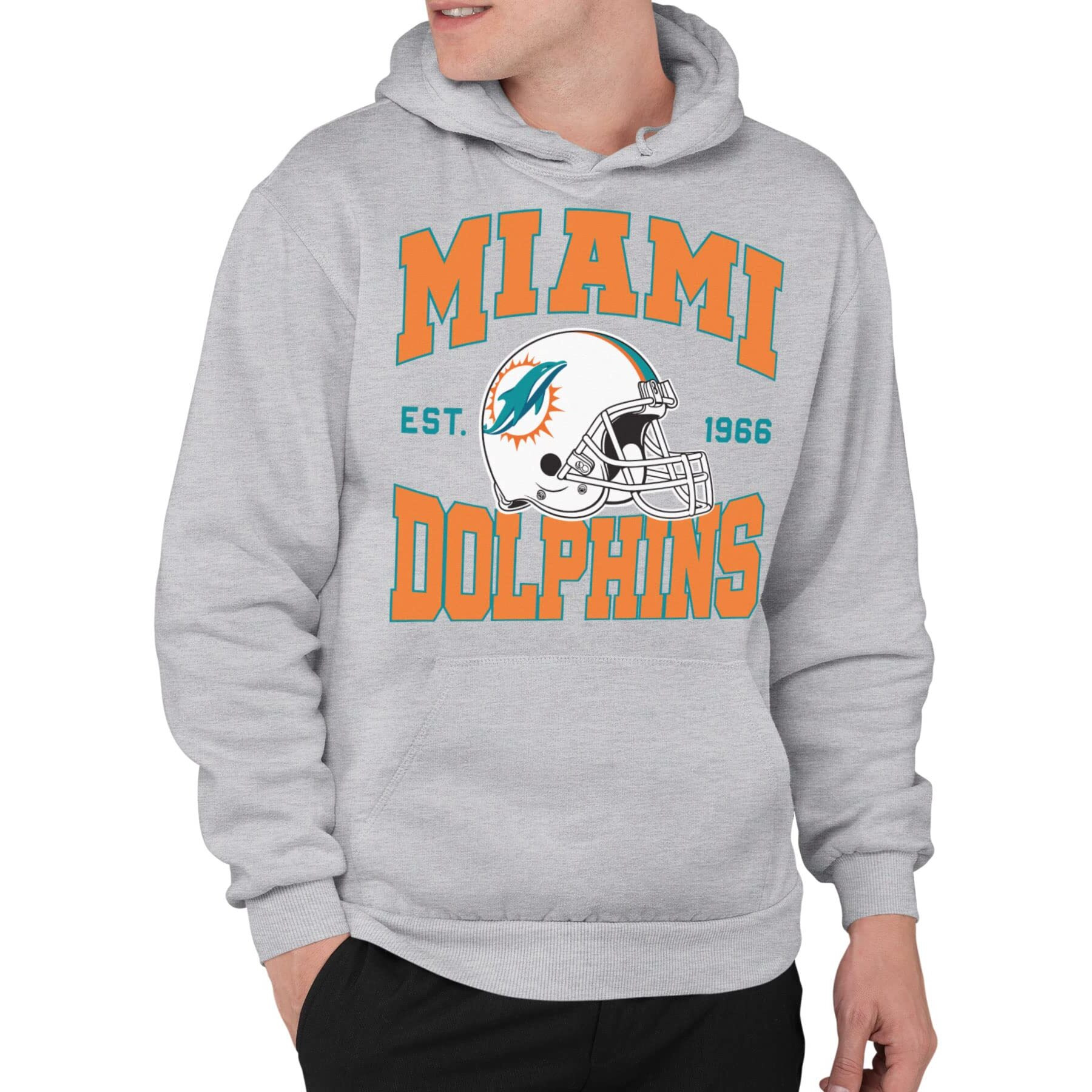 Junk Food Clothing X Nfl - Miami Dolphins - Team Helmet - Adult Pullover Hooded Sweatshirt For Men And Women - Size 2 X-Large