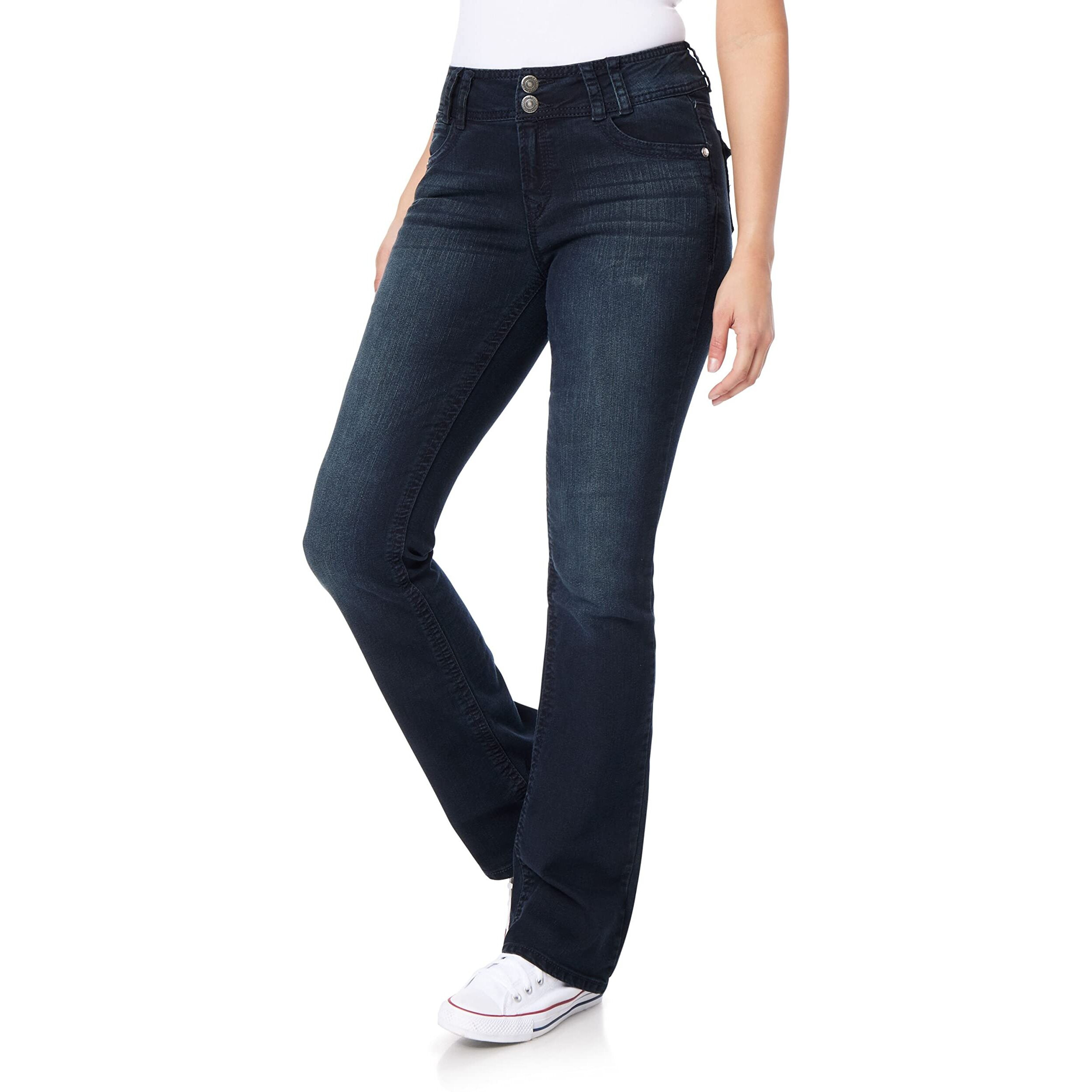 Wallflower Women's Luscious Curvy Bootcut Mid-Rise Insta Stretch Juniors Jeans (Standard And Plus), Blackberry, 7 Short