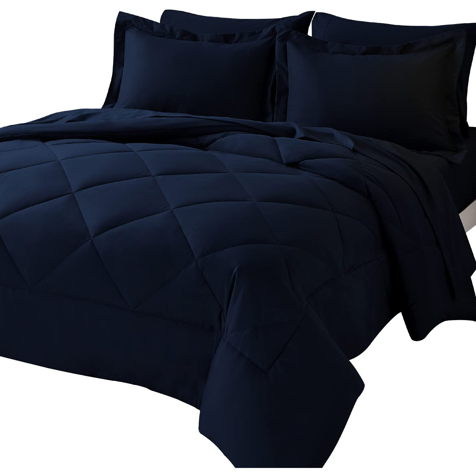 Cozylux Queen Bed In A Bag 7 Pieces Comforter Set With Comforter And Sheets Navy Blue All Season Bedding Sets With Comforter, Pillow Shams, Flat Sheet, Fitted Sheet And Pillowcases