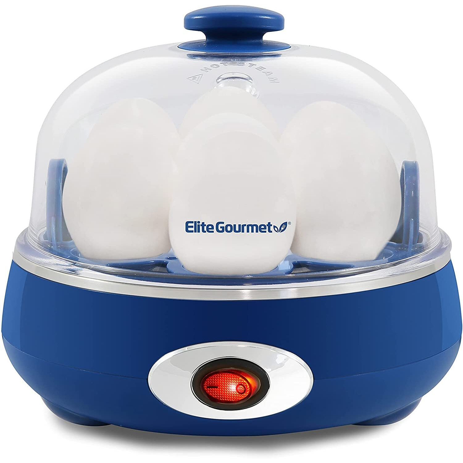 Elite Gourmet Egc007Cbl Rapid Egg Cooker, 7 Easy-To-Peel, Hard, Medium, Soft Boiled Eggs, Poacher, Omelet Maker, Auto Shut-Off, Alarm, 16-Recipe Booklet, Bpa-Free, Cobalt