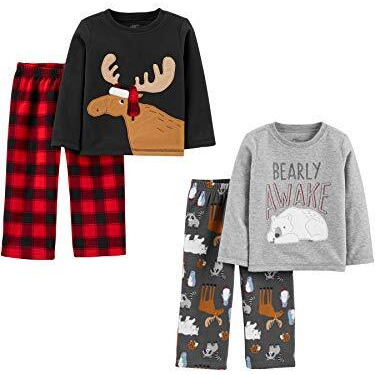 Simple Joys By Carter's Toddler Boys' 4-Piece Loose-Fit Fleece Pajama Set, Grey Animal/Black Stripe, 4T