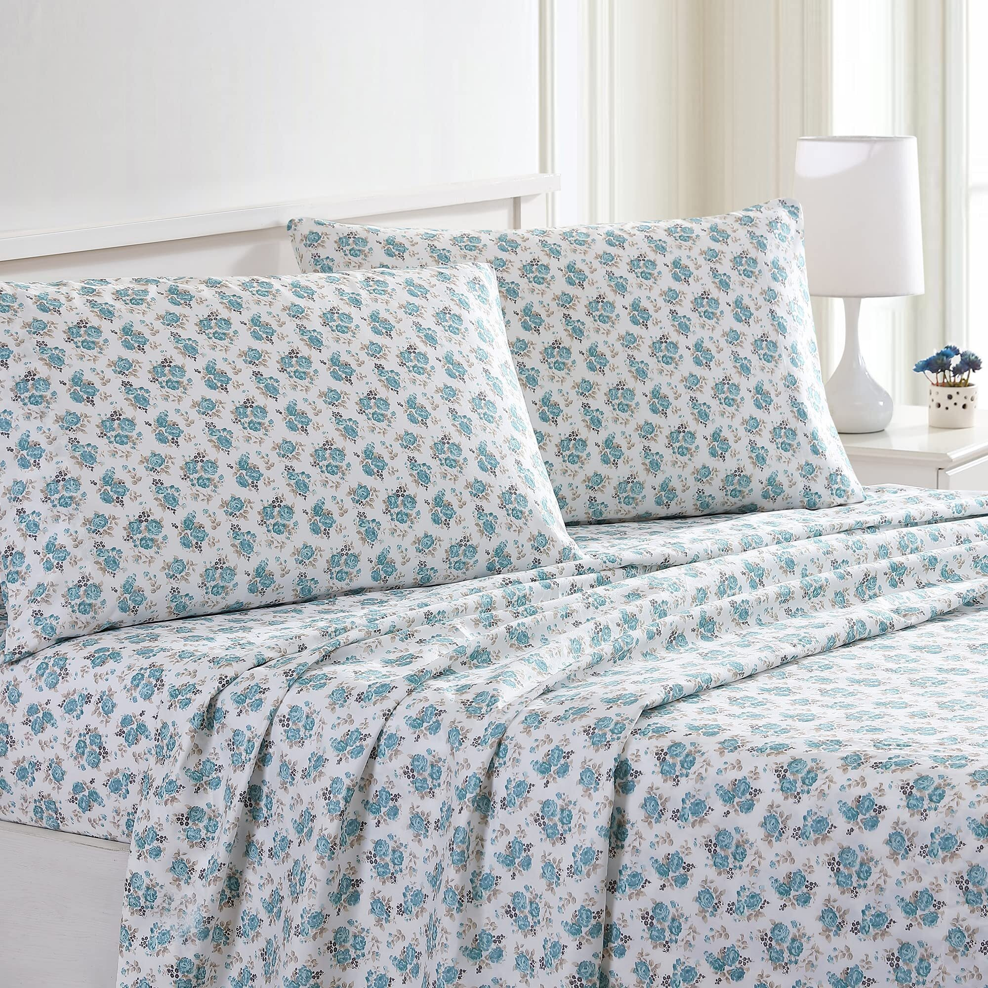 Modern Threads Printed 4-Piece Extra Soft Bedding Sheets & Pillowcase Set, Deep Pocket Up To 16 Inch Mattress Forever Roses Cal King
