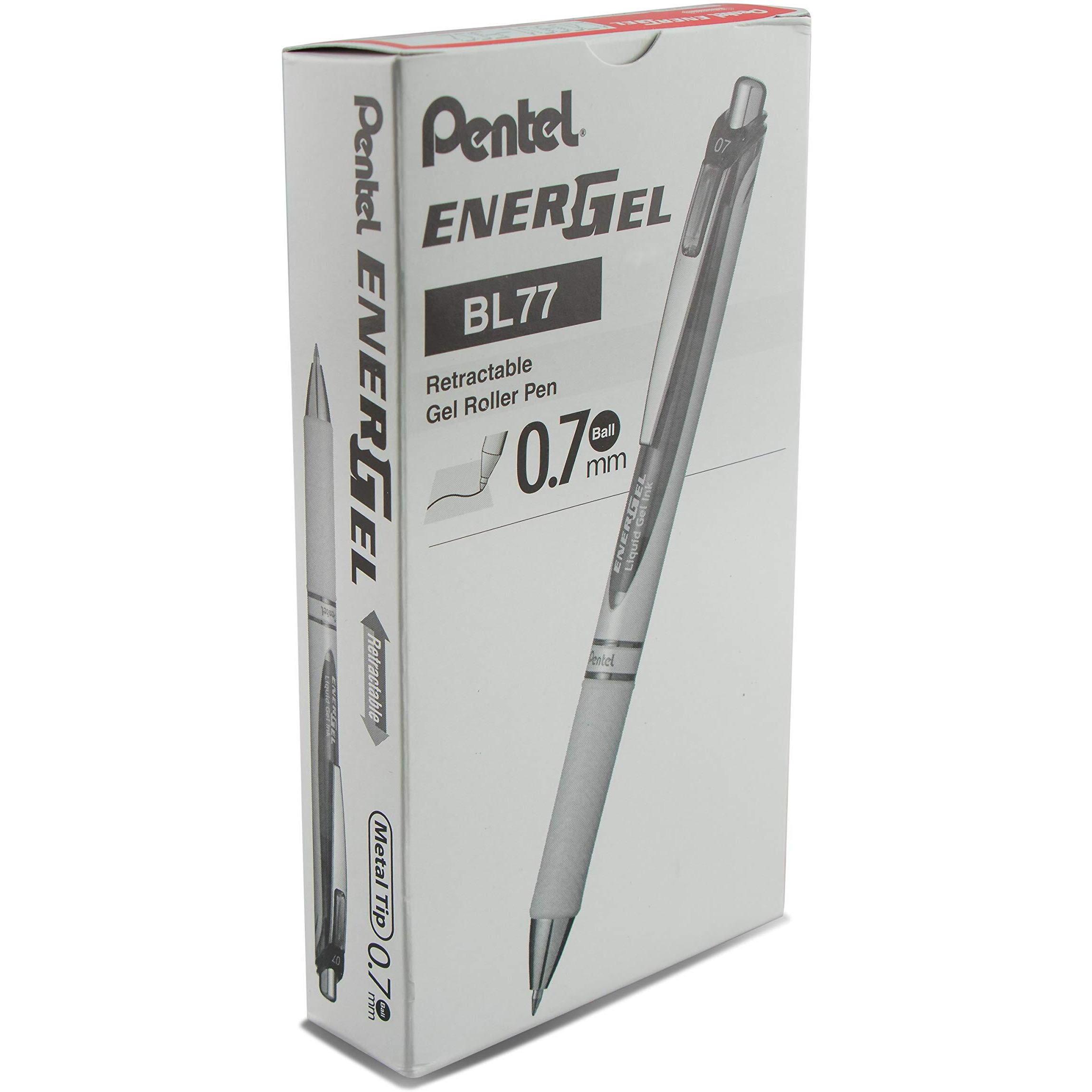 Pentel Energel Rtx Pearl Retractable Liquid Gel Pen Metal Tip, 12 Pack, 0.7Mm, Medium Line, Red Ink (Bl77Pw-B)