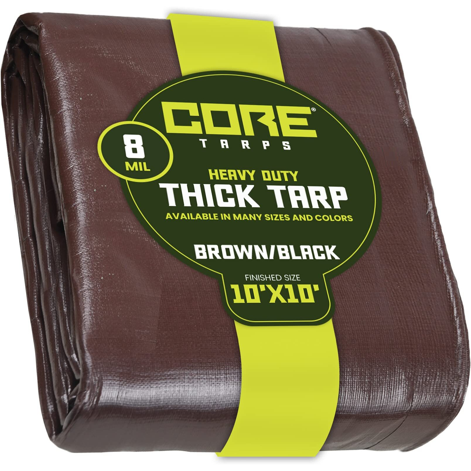Core Tarps Heavy Duty 8 Mil Tarp Cover, Waterproof, Uv Resistant, Rip And Tear Proof, Poly Tarpaulin With Reinforced Edges For Roof, Camping, Patio, Pool, Boat. (Brown/Black 10' X 10')
