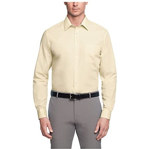 Van Heusen Men's Dress Shirt Regular Fit Poplin Solid, Lemon Glaze, 15.5"" Neck 36""-37"" Sleeve