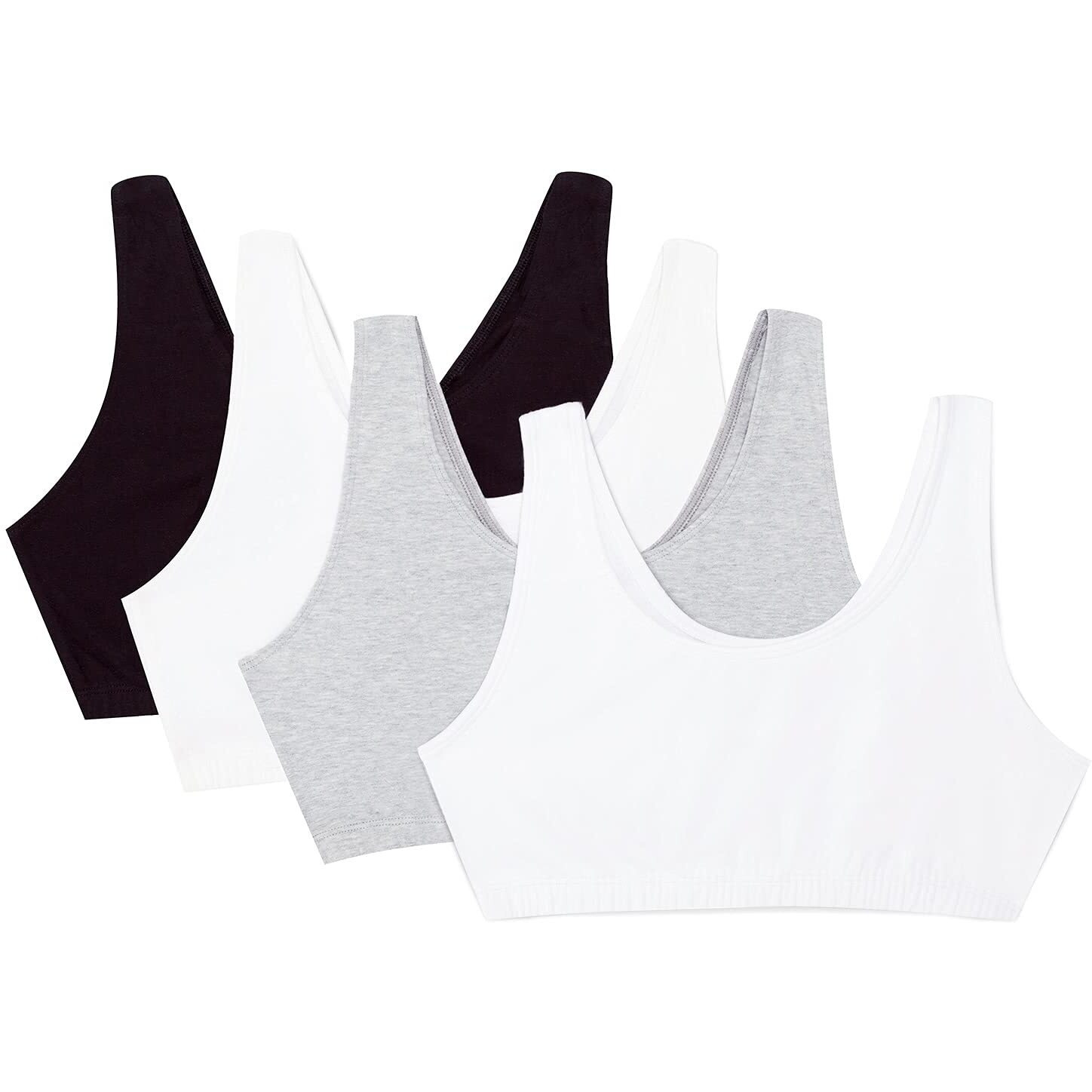 Fruit Of The Loom Women's Built Up Tank Style Sports Bra Value Pack, Black/White/White/Heather Grey 4-Pack, 42
