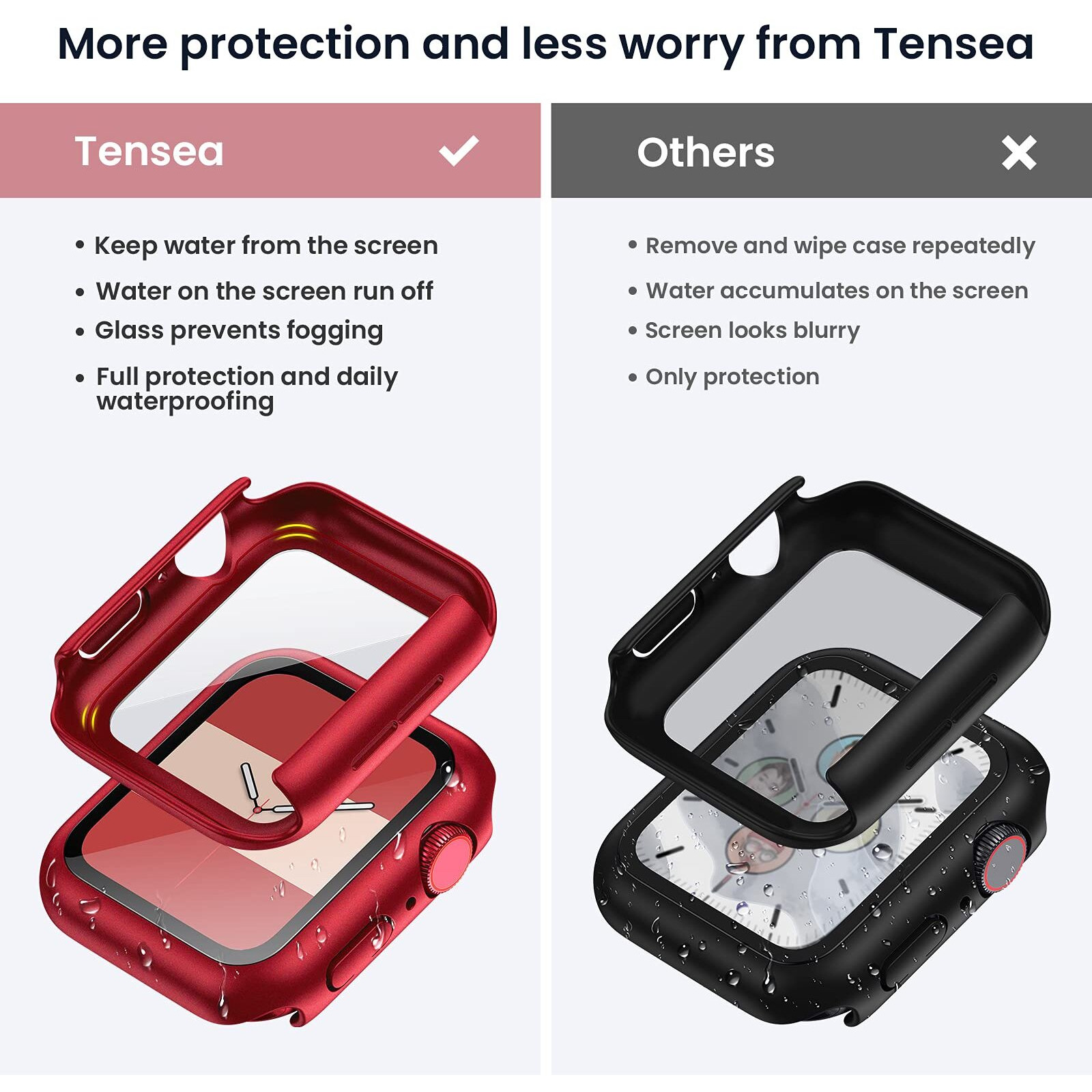 Tensea For Apple Watch Screen Protector Case Series 10 9 8 7 Se2 Series Se 6 5 4 44Mm 40Mm Accessories, Iwatch Protective Pc Face Cover Built-In Tempered Glass Film, Sweatproof Bumper