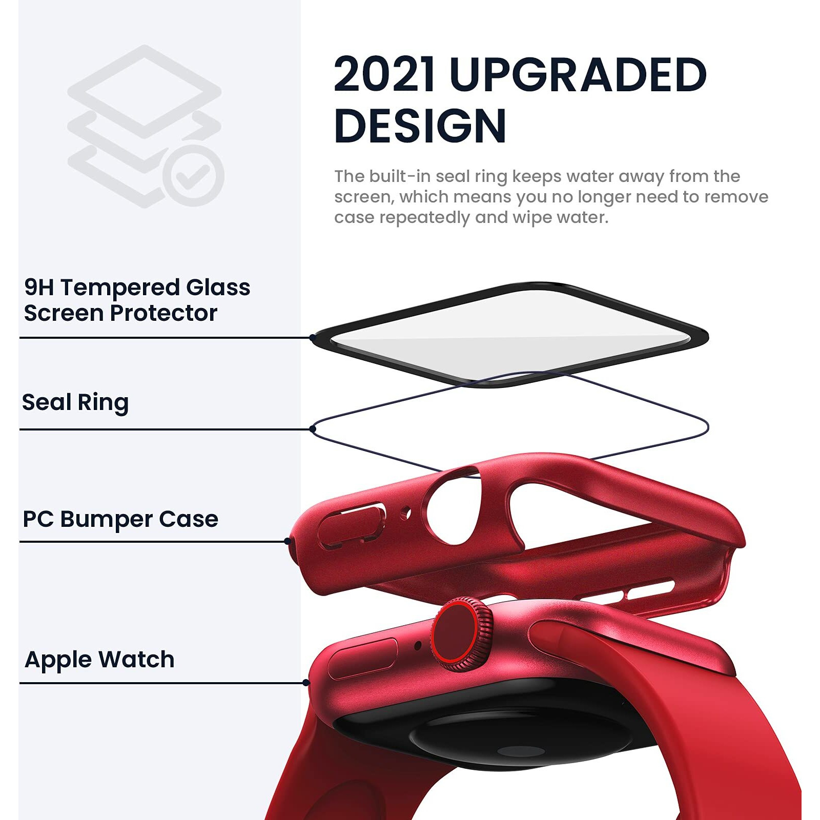 Tensea For Apple Watch Screen Protector Case Series 10 9 8 7 Se2 Series Se 6 5 4 44Mm 40Mm Accessories, Iwatch Protective Pc Face Cover Built-In Tempered Glass Film, Sweatproof Bumper