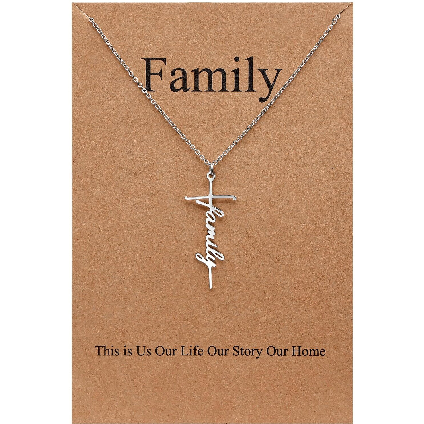 Lcherry Family Cross Necklace Stainless Steel Pendant Necklace Religious Jewelry For Women