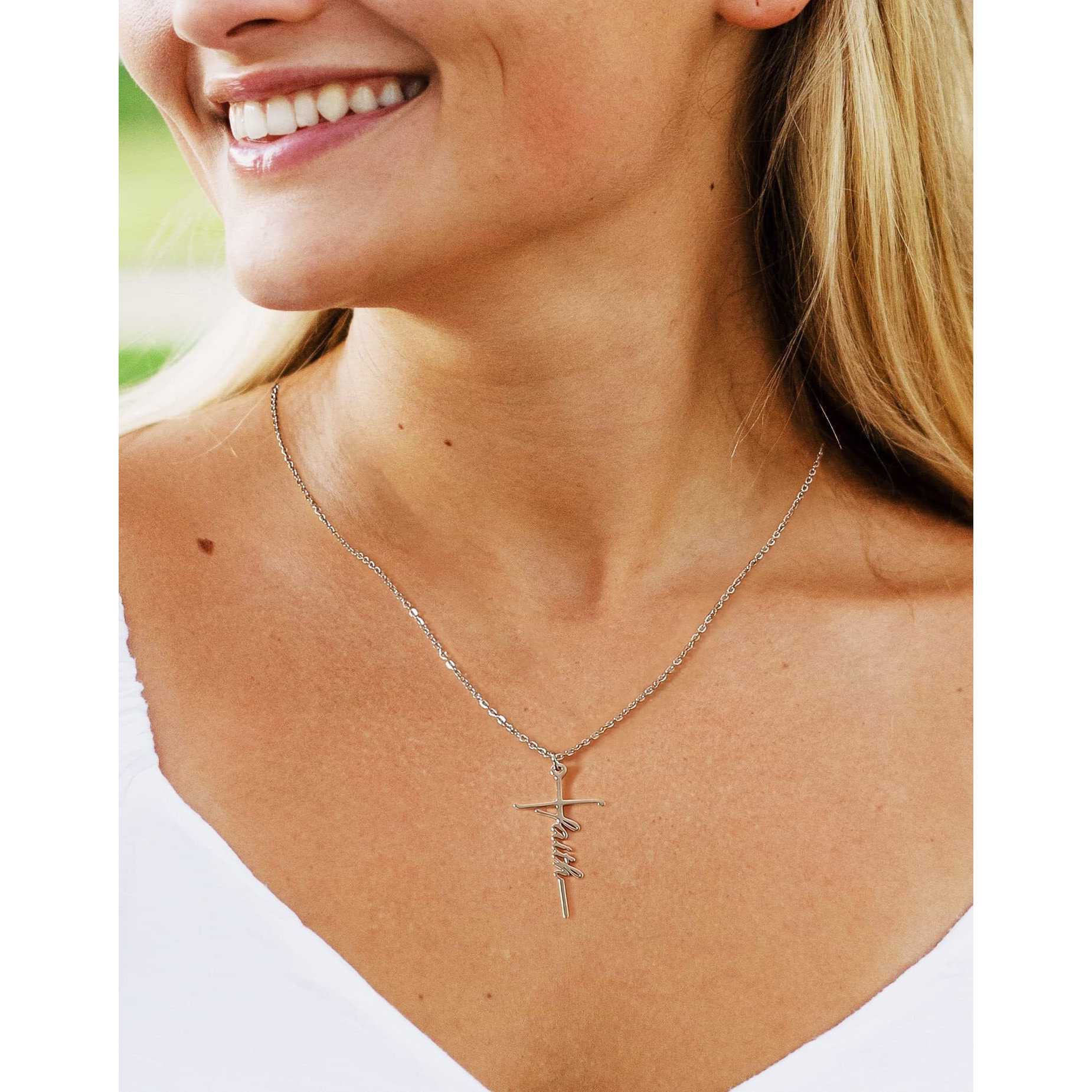 Lcherry Family Cross Necklace Stainless Steel Pendant Necklace Religious Jewelry For Women
