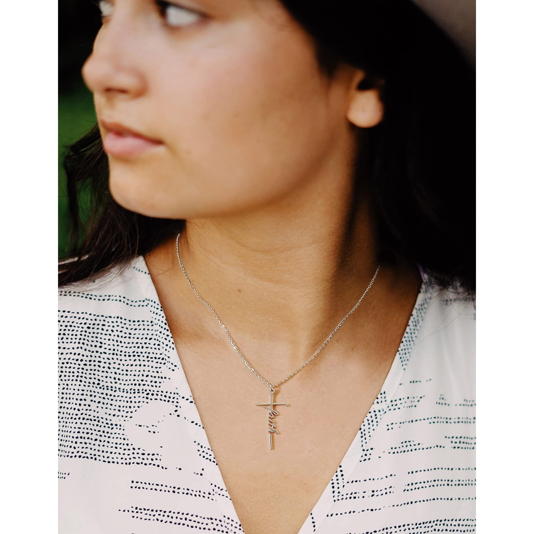 Lcherry Family Cross Necklace Stainless Steel Pendant Necklace Religious Jewelry For Women