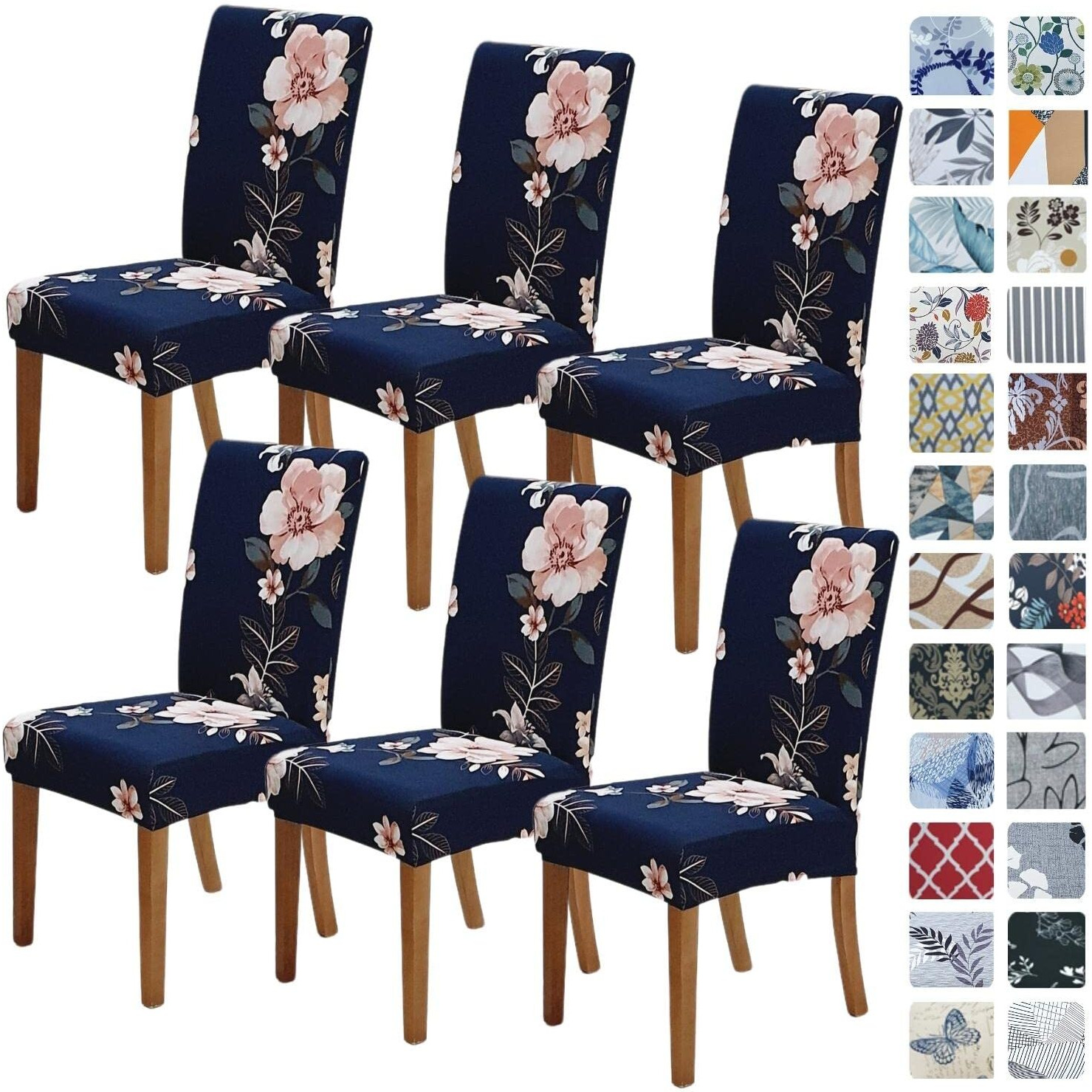 Springrico Chair Covers For Dining Room 6 Pack, Stretch Dining Chair Cover, Washable Spandex Kitchen Parsons Chair Slipcovers, Removable Seat Protector For Home Or Party (Set Of 6, In Bloom1)
