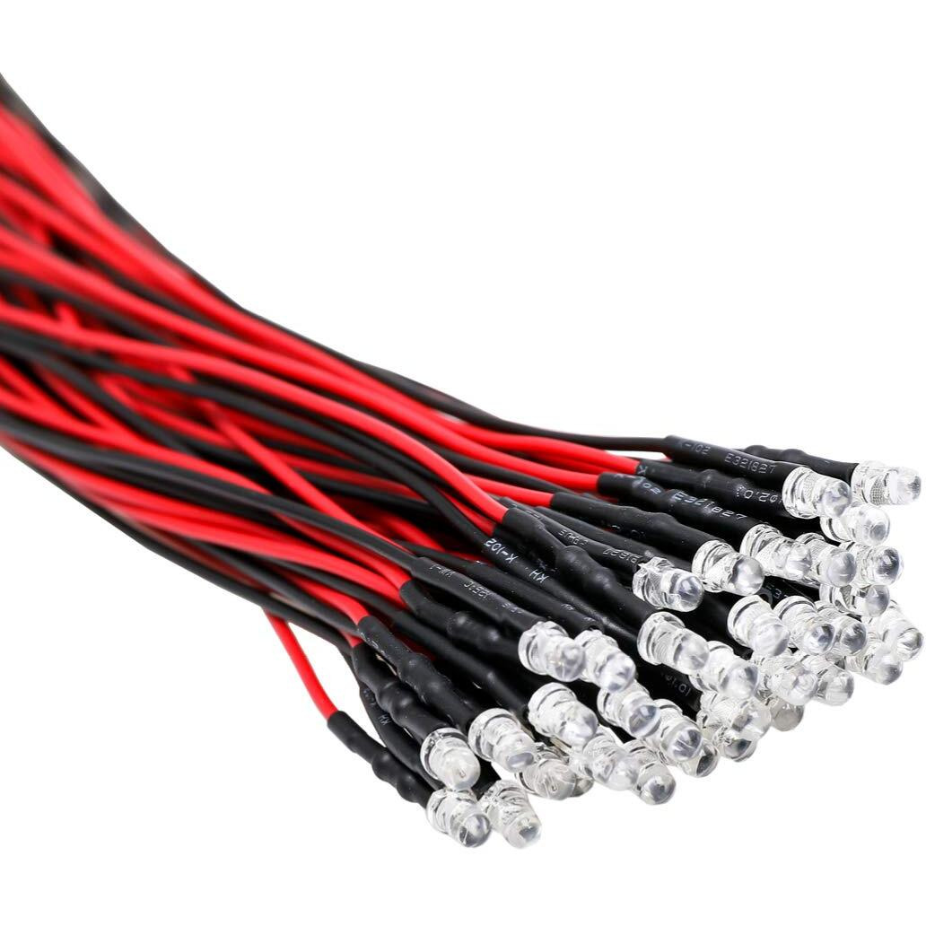 Edgelec 30Pcs 12 Volt 3Mm Red Led Lights Emitting Diodes Pre Wired 7.9 Inch Dc 12V Led Light Clear Lens Small Led Lamps