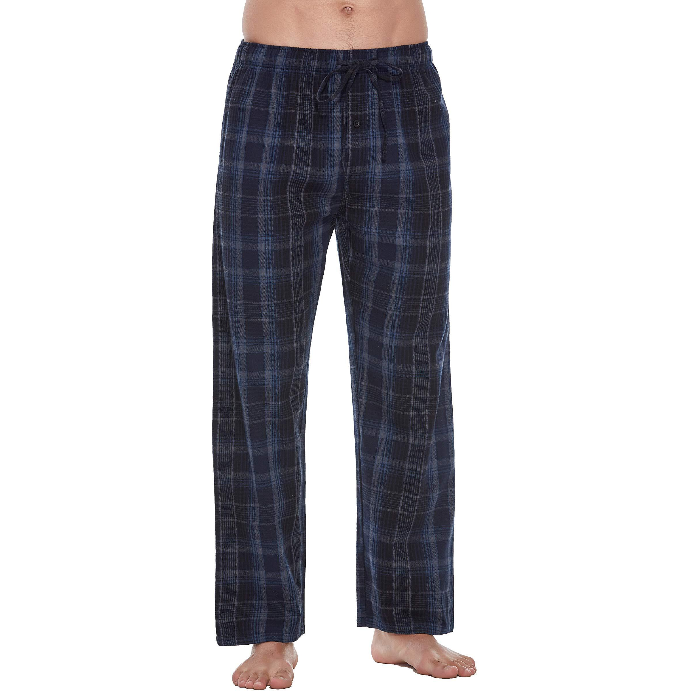 Cyz Men's 100% Cotton Super Soft Flannel Plaid Pajama Pants,Blue Navy Check,X-Large