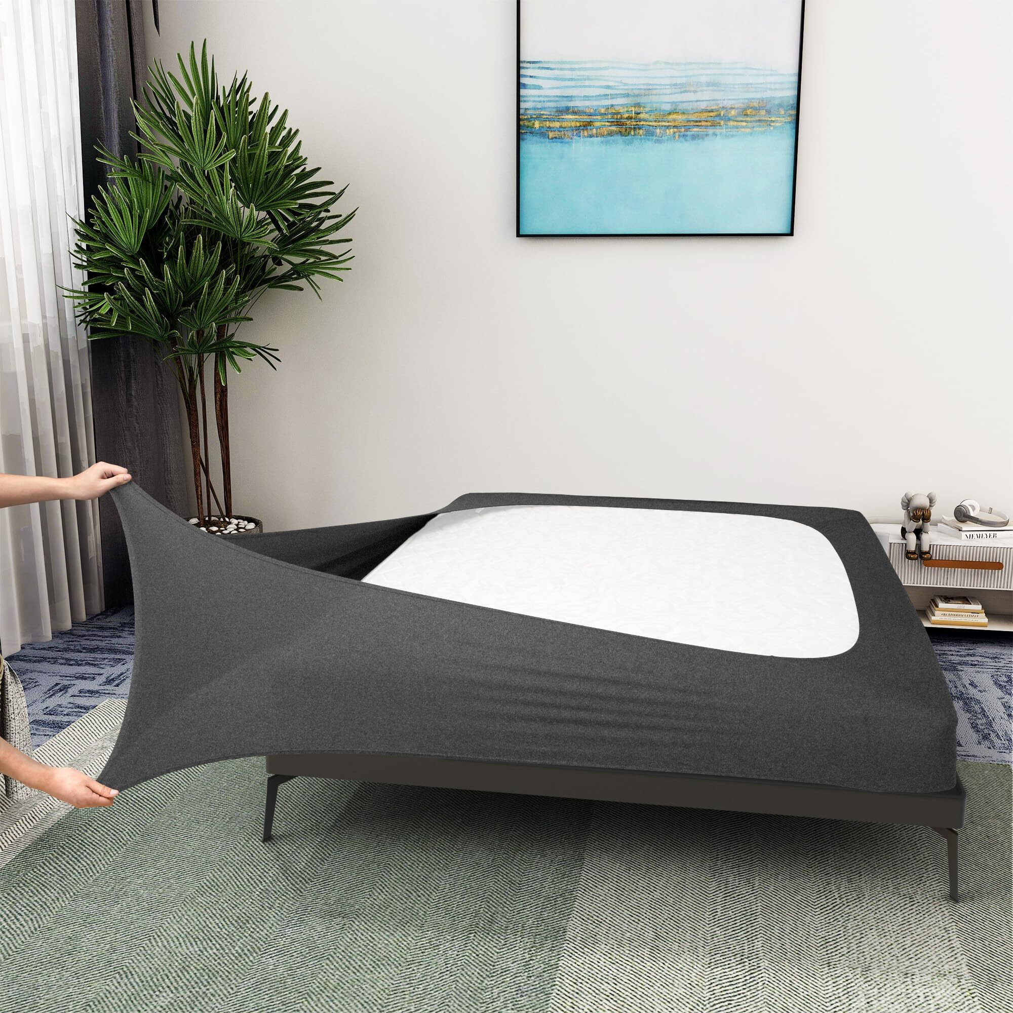 Box Spring Cover Twin/Twin Xl Size - Jersey Knit & Stretchy Wrap Around 4 Sides Bed Skirt For Hotel & Home, Heather Gray