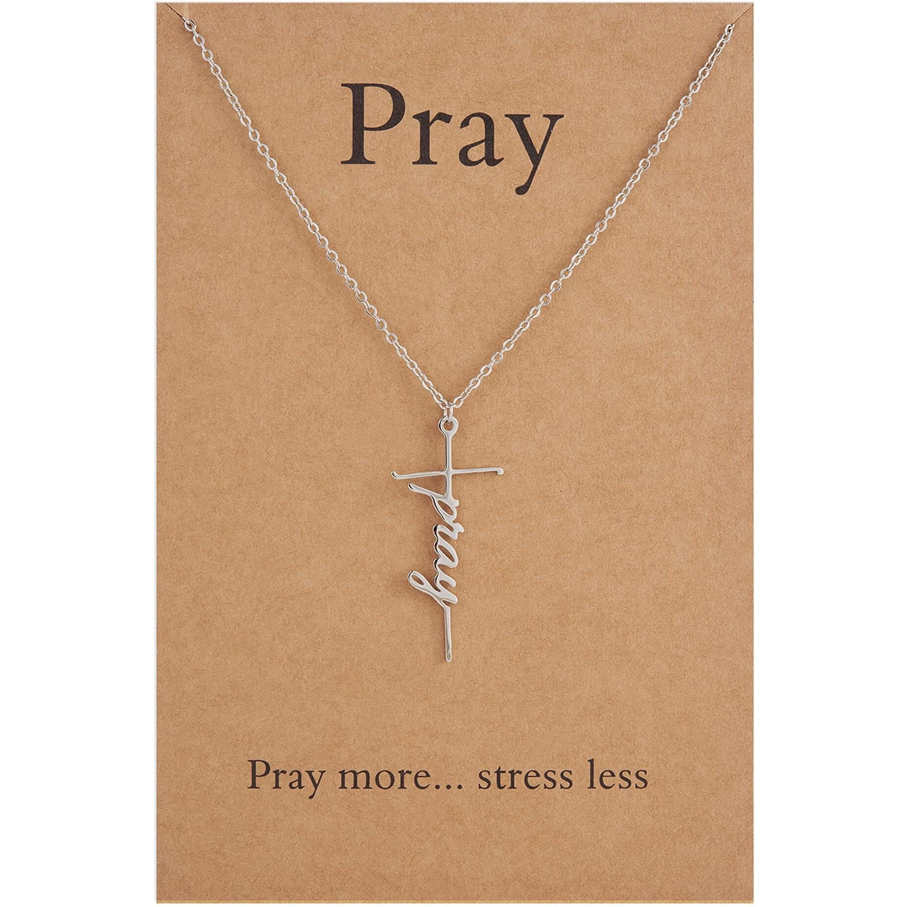 Lcherry Pray Cross Pendant Necklace Stainless Steel Cross Necklace Religious Jewelry For Women