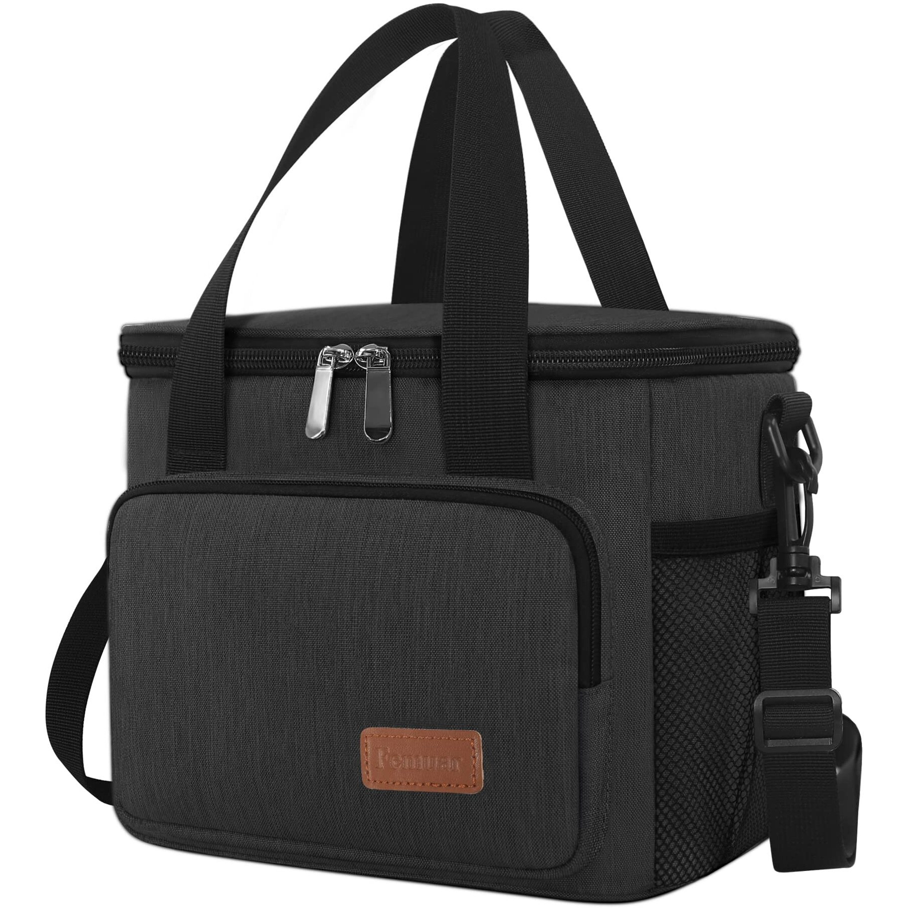 Femuar Lunch Bags For Women/Men, Insulated Lunch Bag For Work Office Picnic - Lunch Cooler Bag Leakproof Lunch Box With Adjustable Shoulder Strap - Charcoal