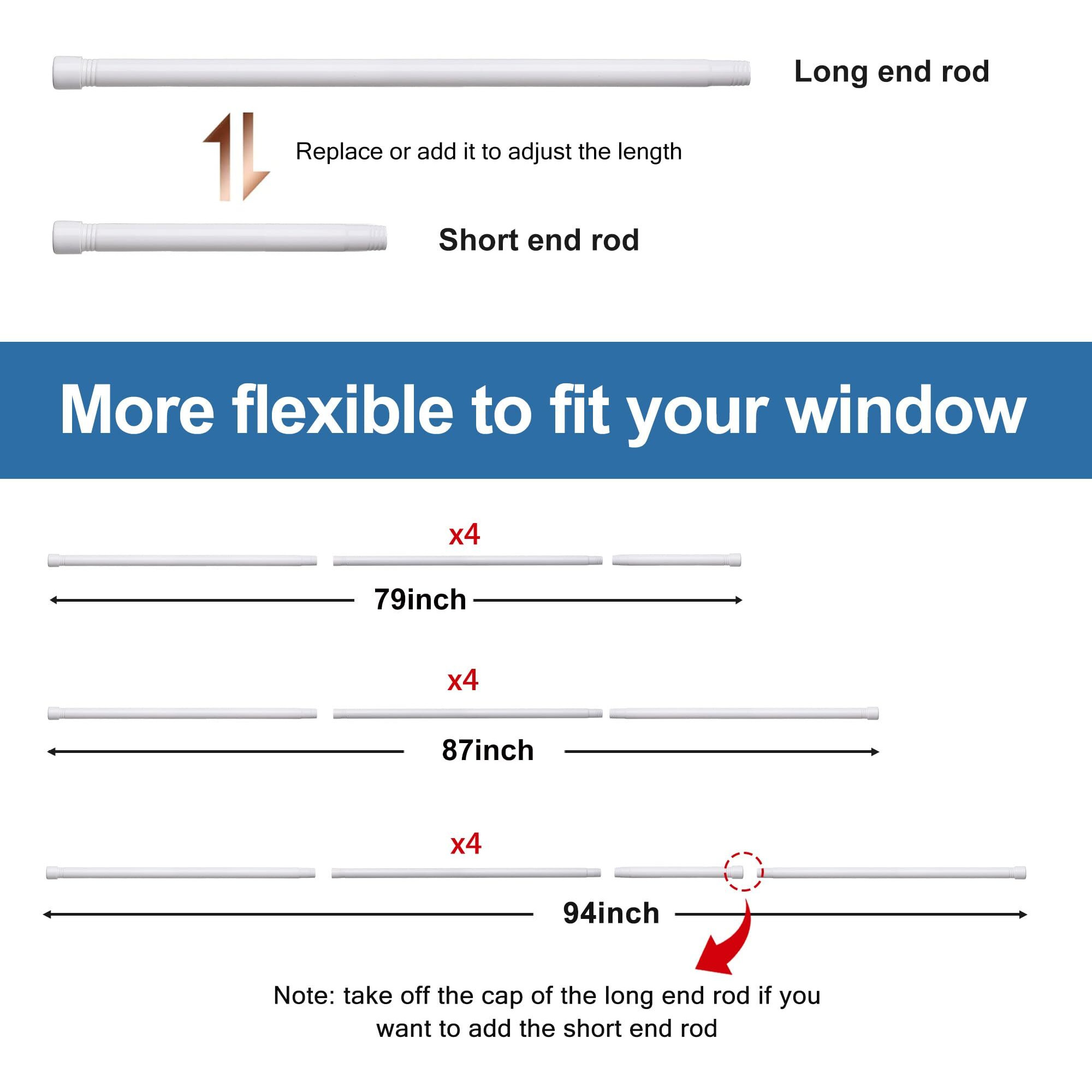 Soumns Curtain Rods For Windows 30 To 94 Inch - Heavy Duty 1 Inch White Curtain Rod Set, Stainless Steel Drapery Rods With Brackets For Sliding Glass Door, Outdoor Patio, Living Room, Bathroom