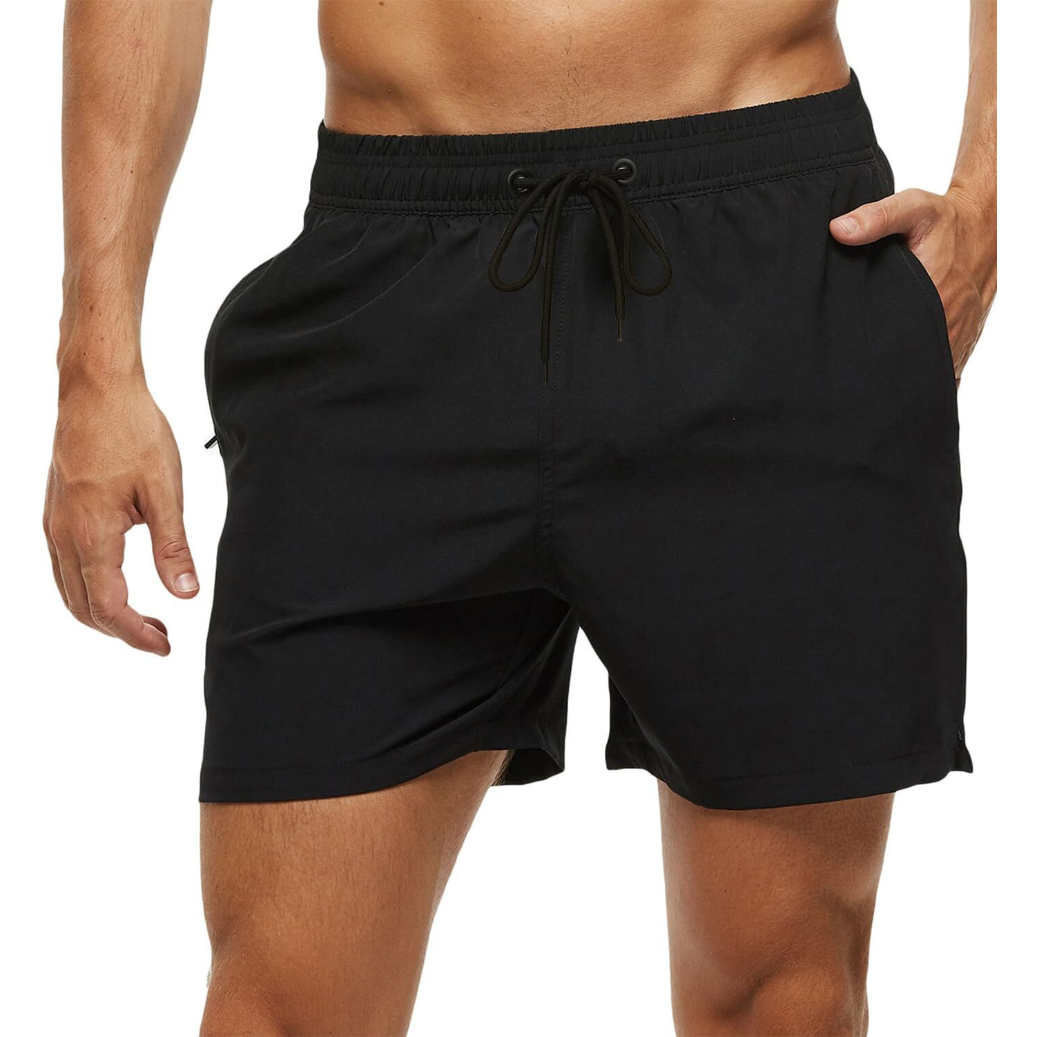 Tyhengta Men 's Stretch Swim Trunks Quick Dry Beach Shorts With Zipper Pockets And Mesh Lining Black 42