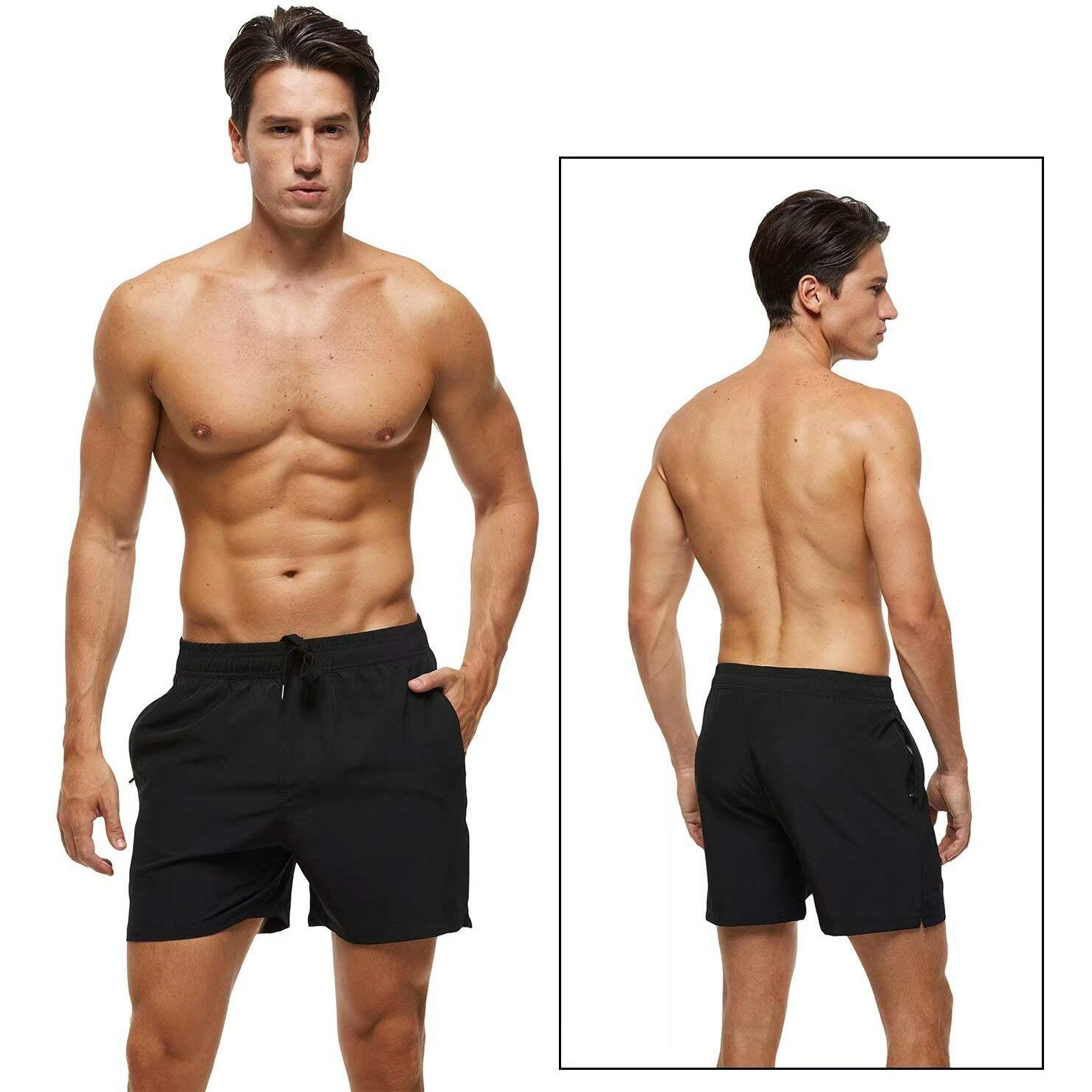 Tyhengta Men 's Stretch Swim Trunks Quick Dry Beach Shorts With Zipper Pockets And Mesh Lining Black 42