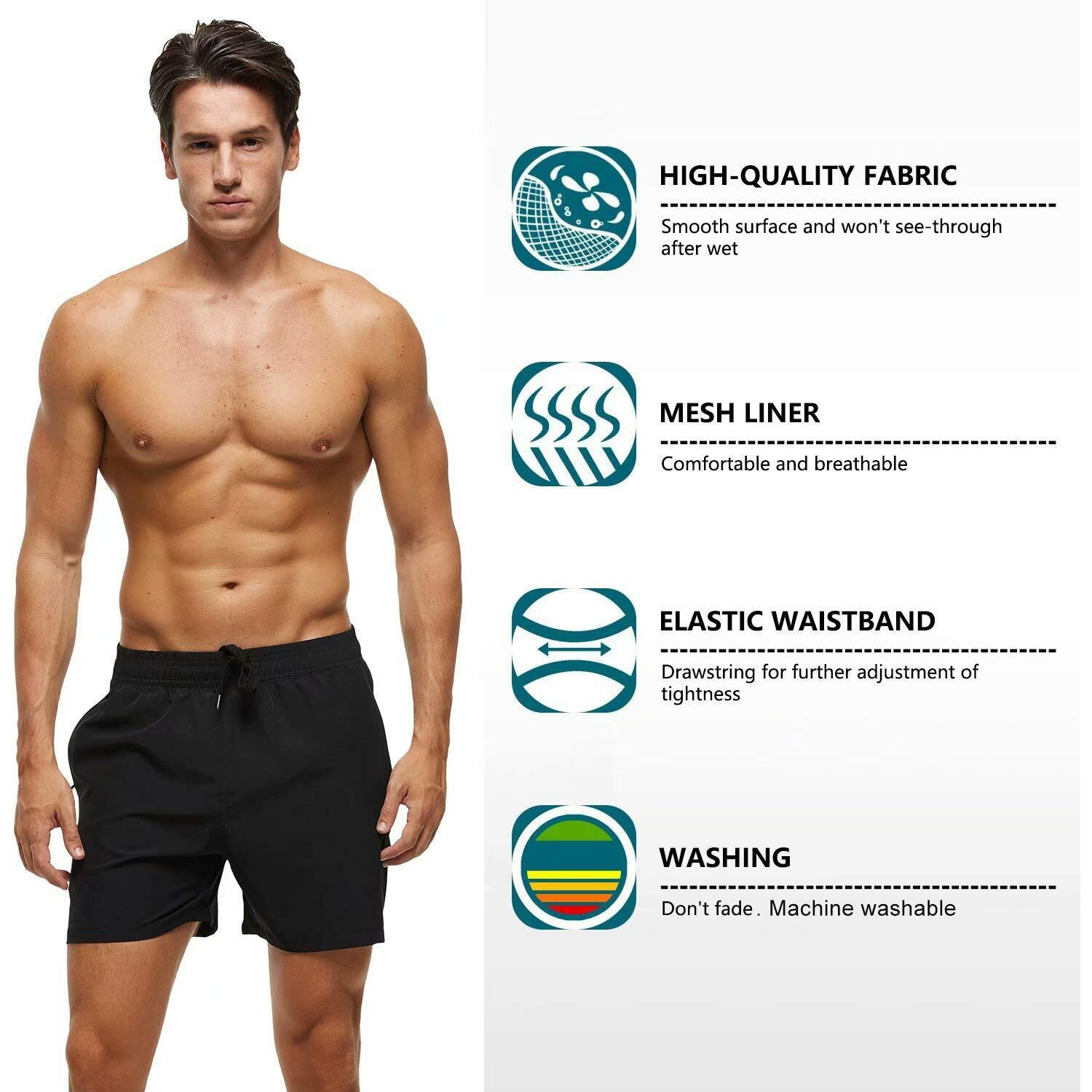 Tyhengta Men 's Stretch Swim Trunks Quick Dry Beach Shorts With Zipper Pockets And Mesh Lining Black 42