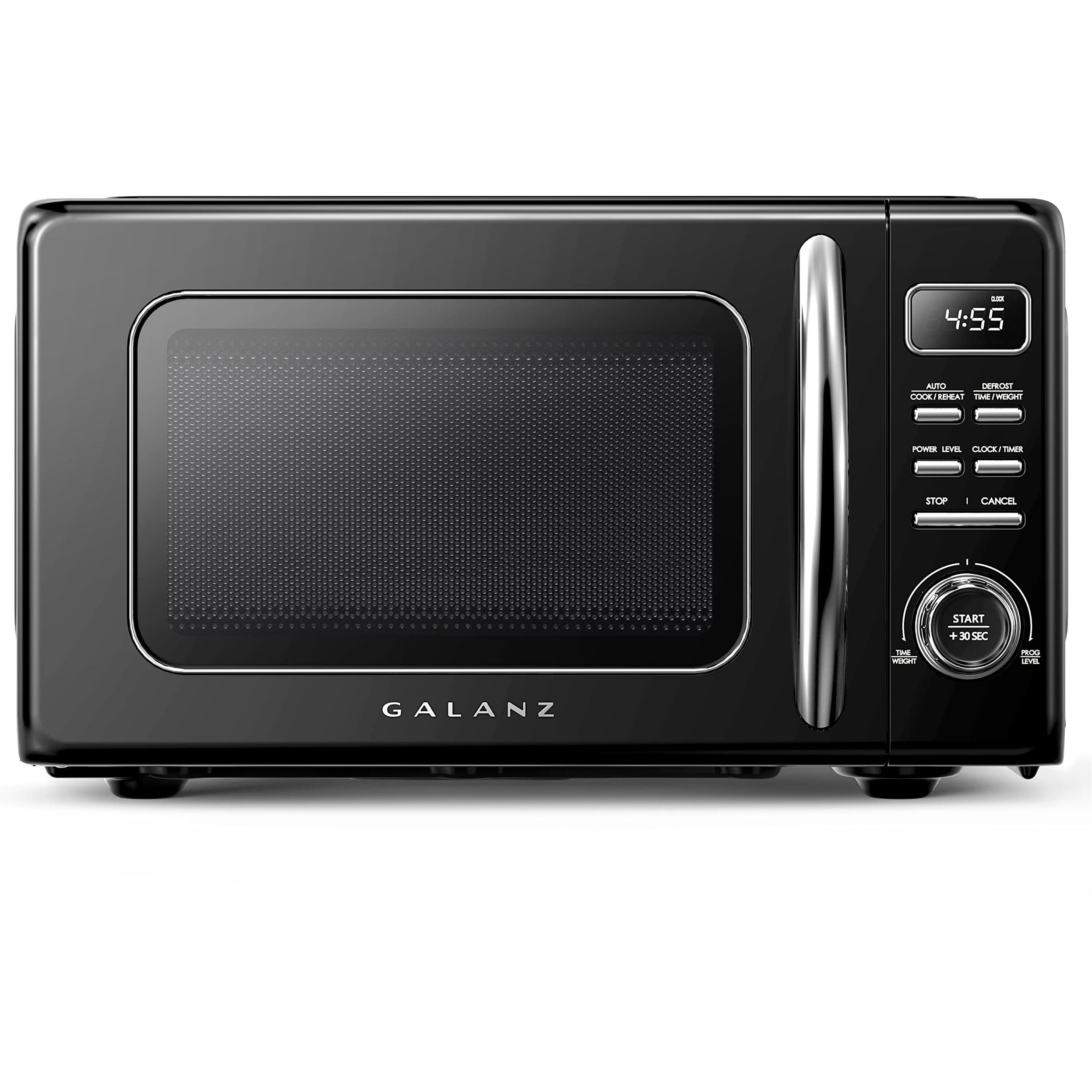 Galanz Glcmkz07Bkr07 Retro Countertop Microwave Oven With Auto Cook & Reheat, Defrost, Quick Start Functions, Easy Clean With Glass Turntable, Pull Handle.7 Cu Ft, Black
