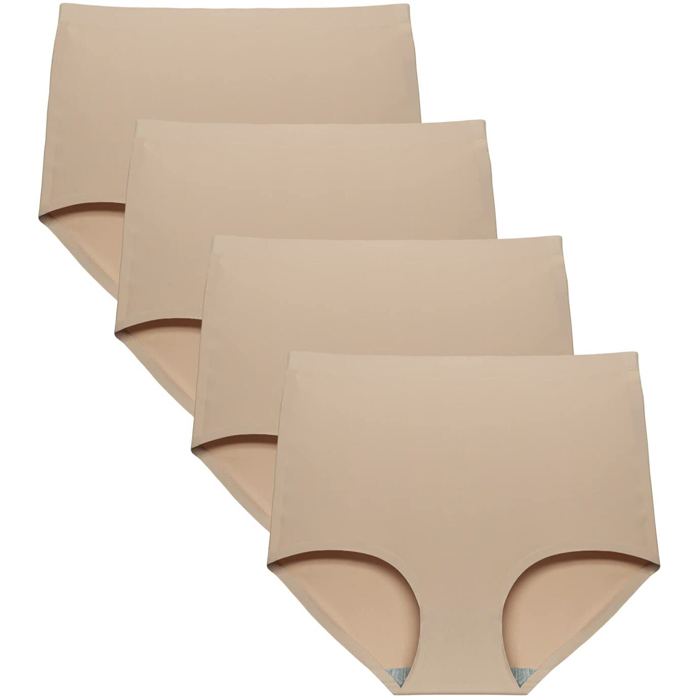 Fallsweet No Show High Waist Briefs Underwear For Women Seamless Panties Multi Pack (Khaki (4-Pack), X_L)