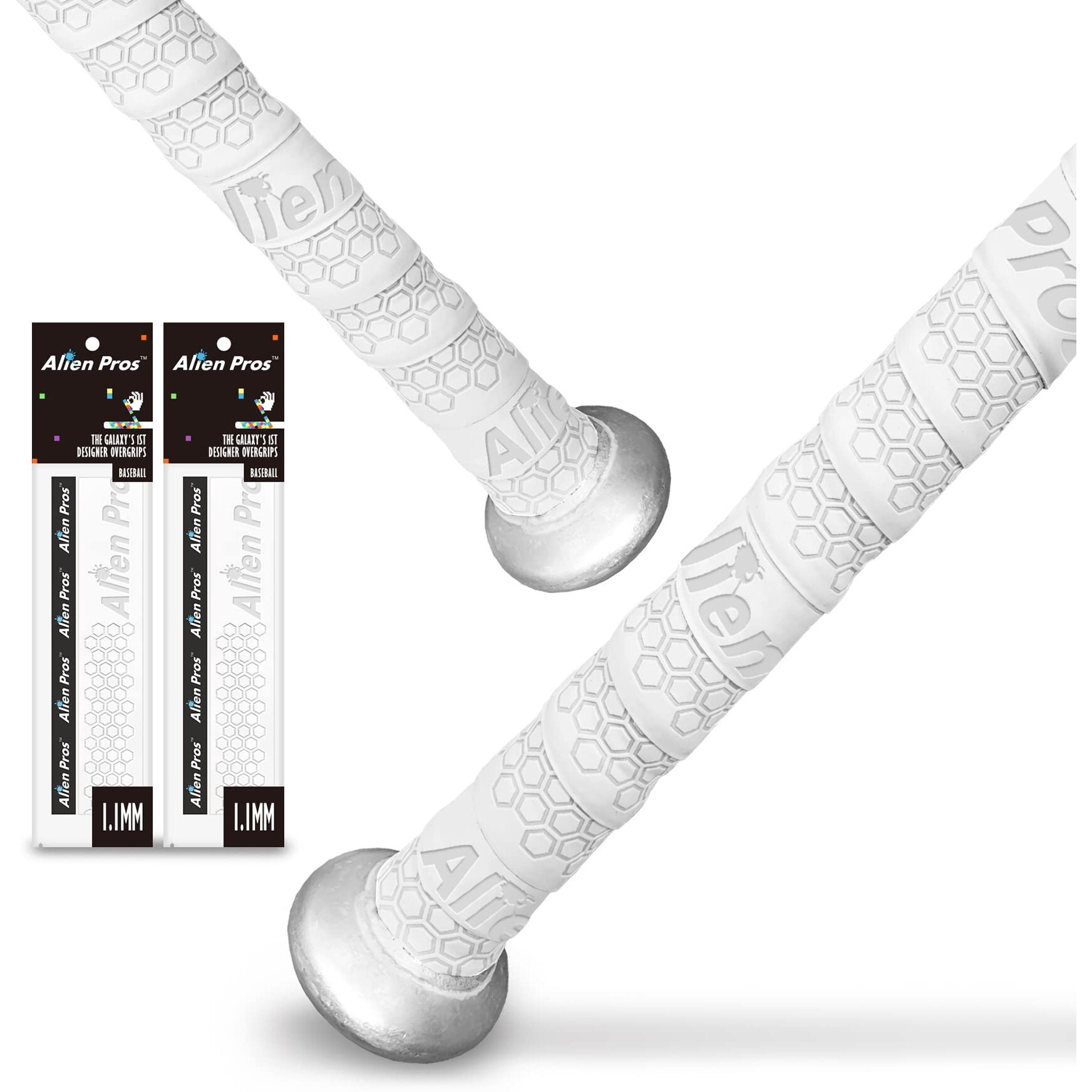 Alien Pros Bat Grip Tape For Baseball (2 Grips) - 1.1 Mm Precut And Pro Feel Bat Tape - Replacement For Old Baseball Bat Grip - Wrap Your Bat For An Epic Home Run (2 Grips, White)
