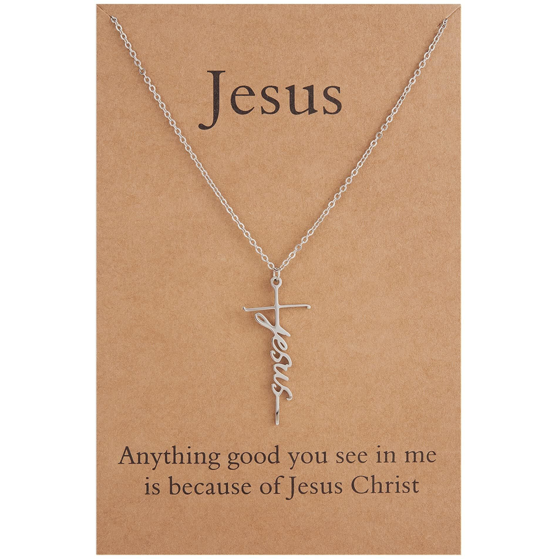 Lcherry Jesus Cross Pendant Necklace Stainless Steel Cross Necklace Religious Jewelry For Women
