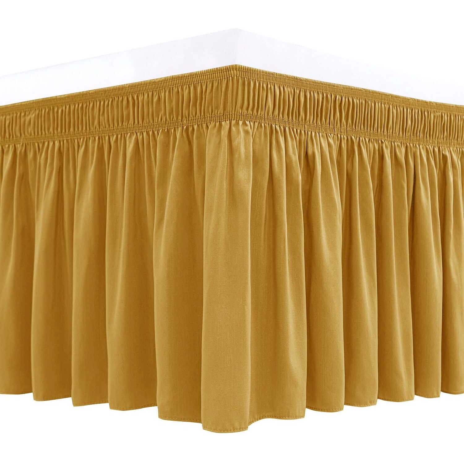 Biscaynebay Wrap Around Bed Skirts For Queen Beds 14 "" Drop, Christmas Gold Adjustable Elastic Dust Ruffles Easy Fit Wrinkle Resistant Silky Luxurious Fabric Machine Washable