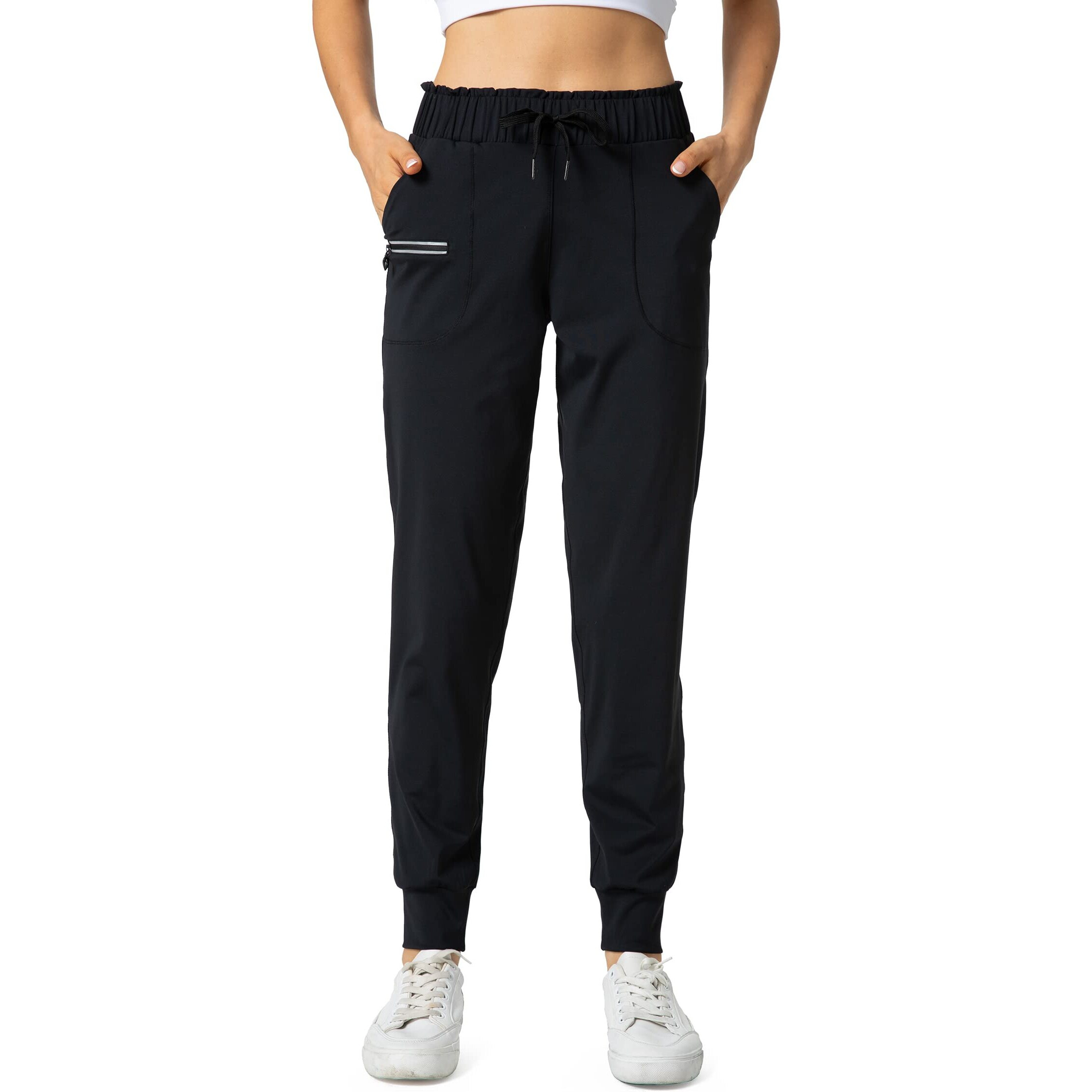 Haowind Joggers For Women With Pockets Elastic Waist Workout Sport Gym Pants Comfy Lounge Yoga Running Pants(Black Xxl)