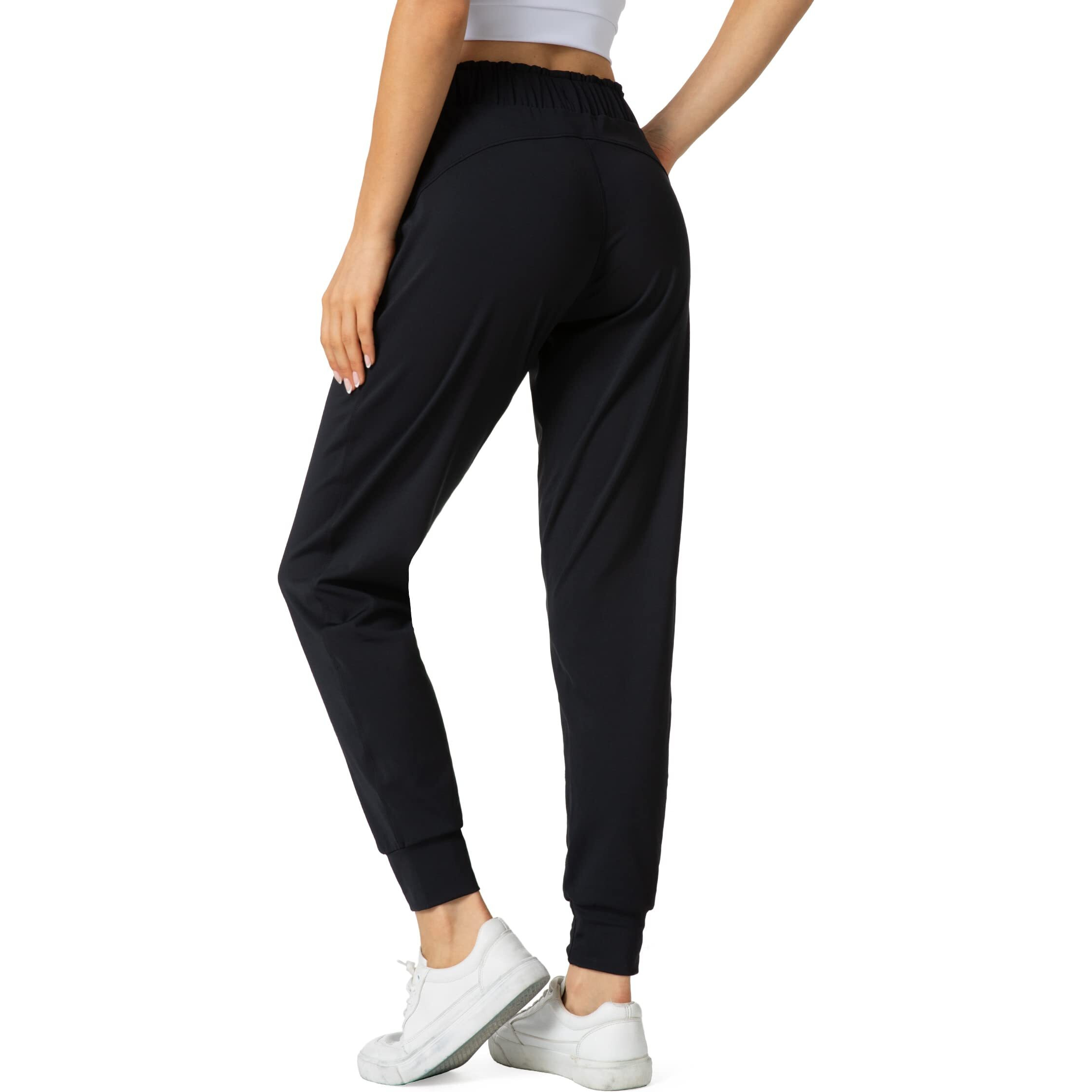 Haowind Joggers For Women With Pockets Elastic Waist Workout Sport Gym Pants Comfy Lounge Yoga Running Pants(Black Xxl)